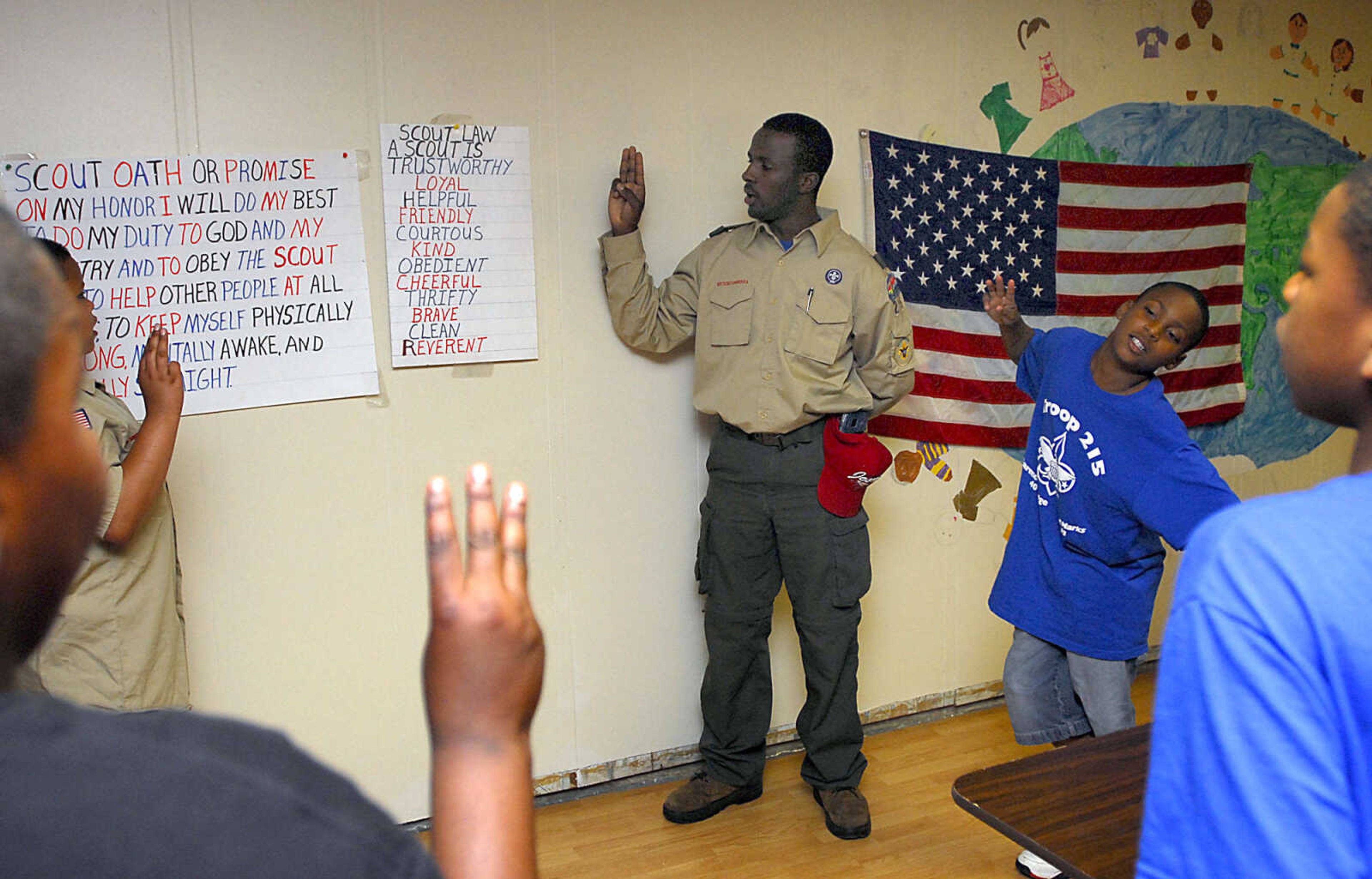 Troop 215 recites Scout Law during a meeting Tuesday, May 5, 2009, at Cape Area Family Resource Center.