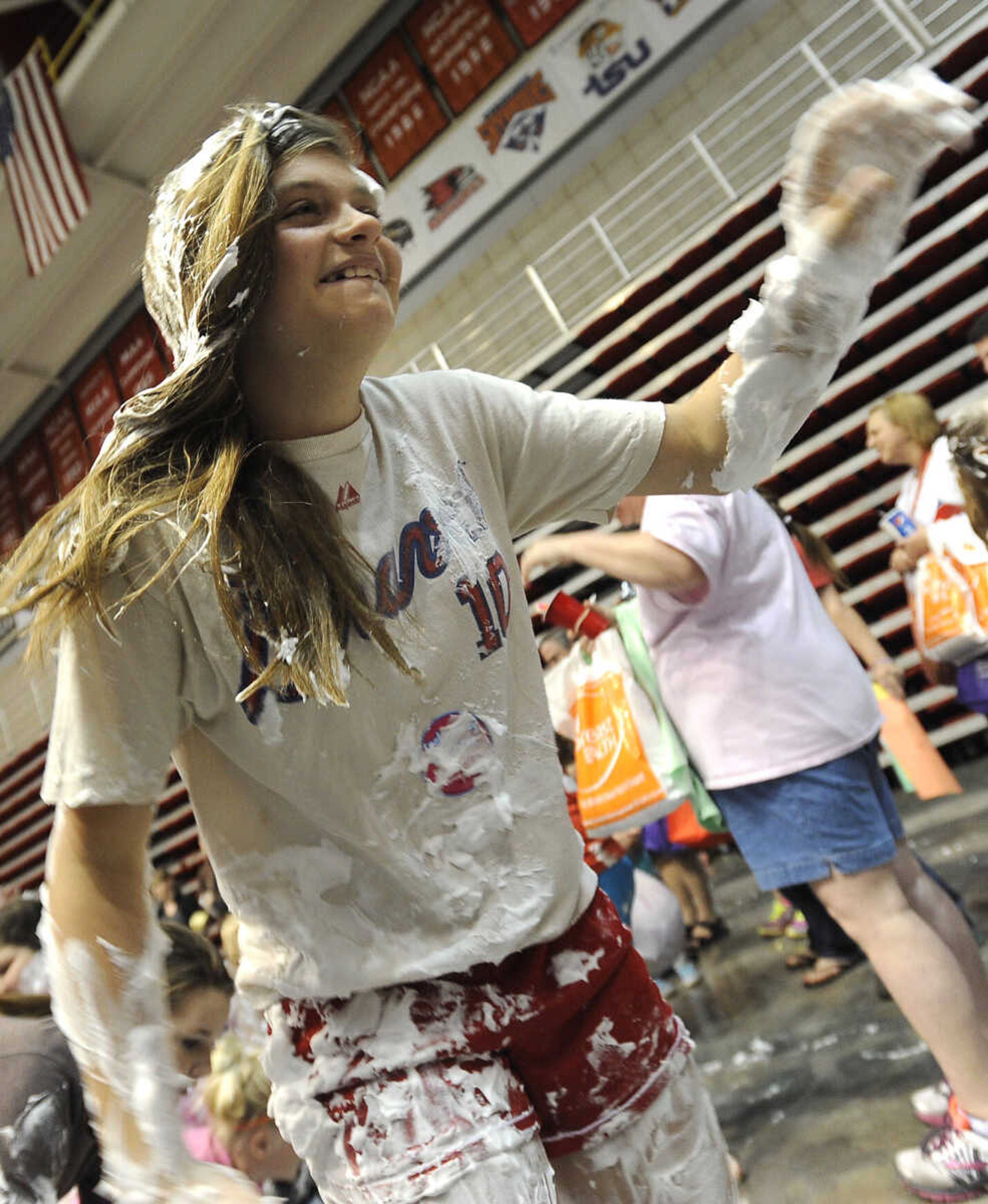 The Shaving Cream Crawl at the Messy Morning event Saturday, April 25, 2015 at the Show Me Center.