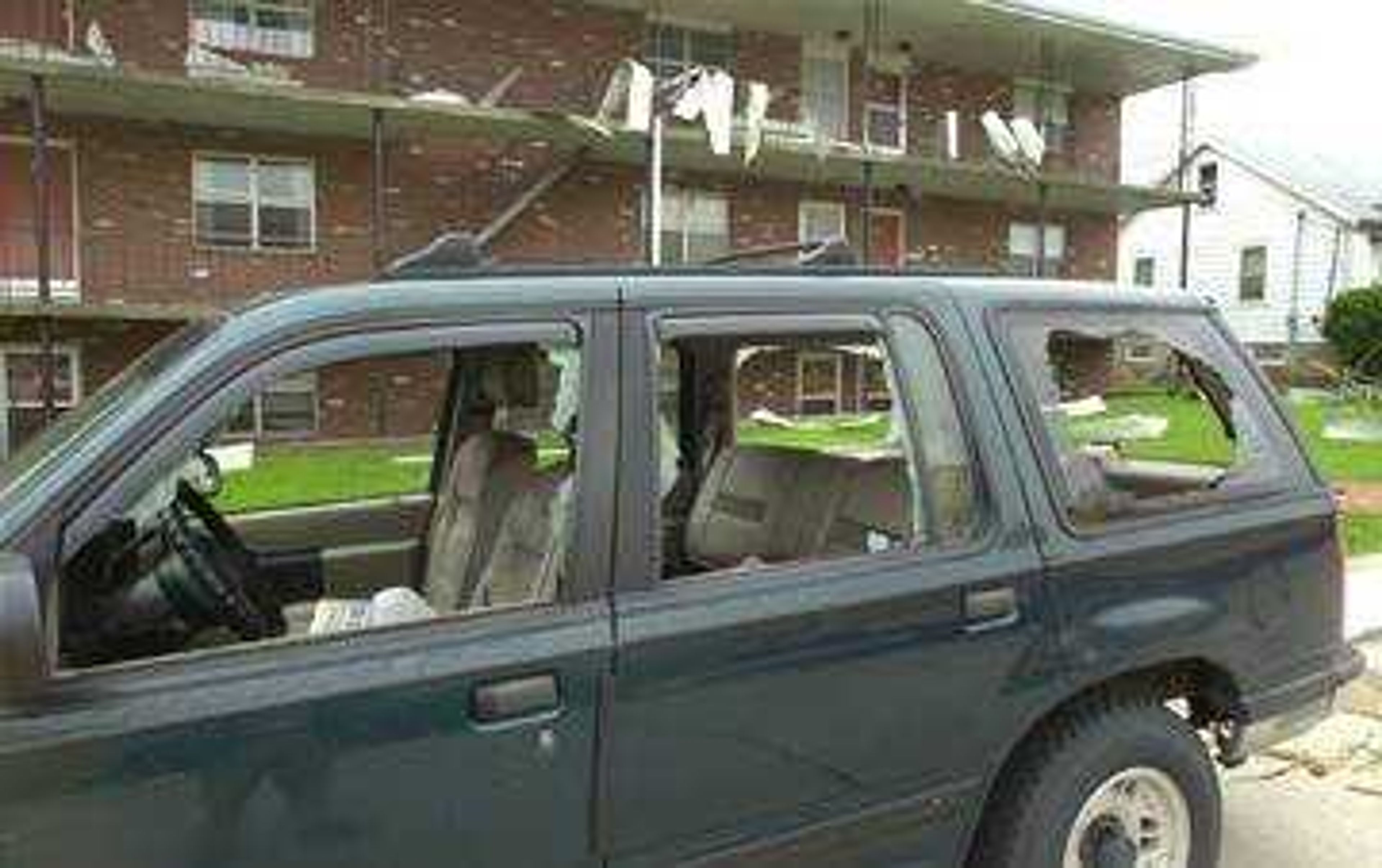 The tornado caused broken windows in this vehicle parked at 308 S. Ohio St. in Jackson.