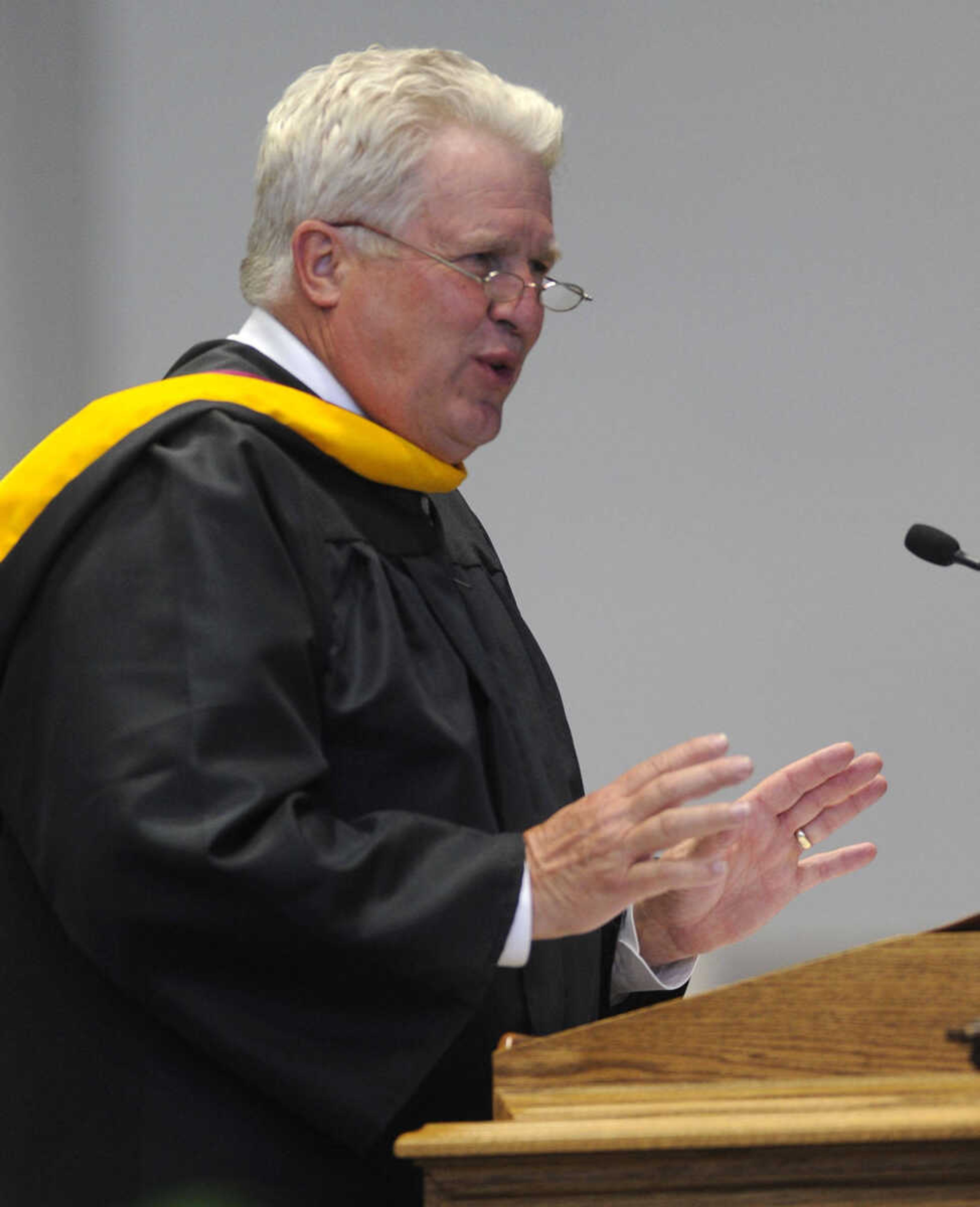 Leon Witt, superintendent of schools, Diocese of Springfield-Cape Girardeau, speaks at the Notre Dame Regional High School commencement Sunday, May 18, 2014.