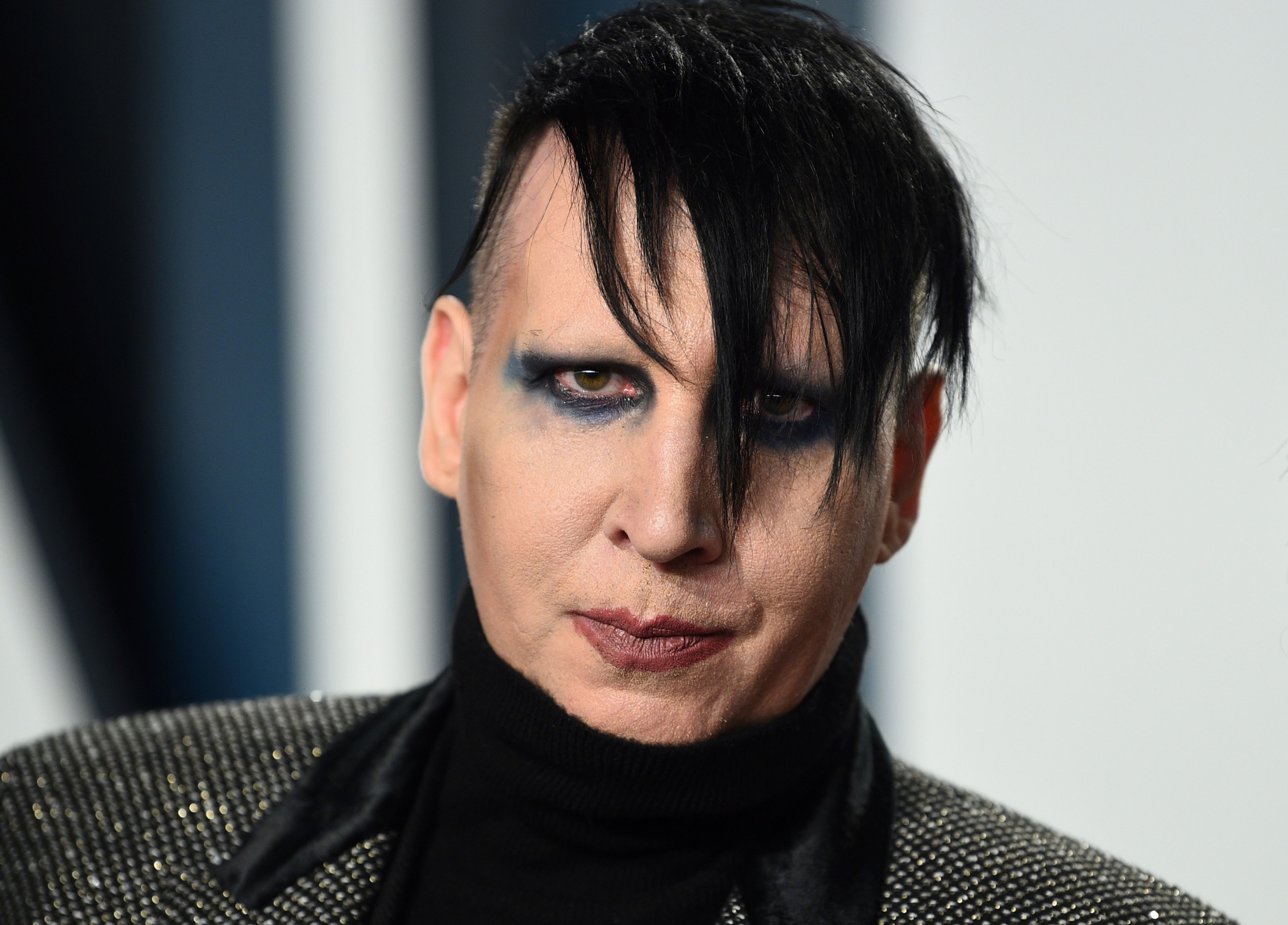 FILE - Marilyn Manson arrives at the Vanity Fair Oscar Party, Feb. 9, 2020, in Beverly Hills, Calif. (Photo by Evan Agostini/Invision/AP, File)