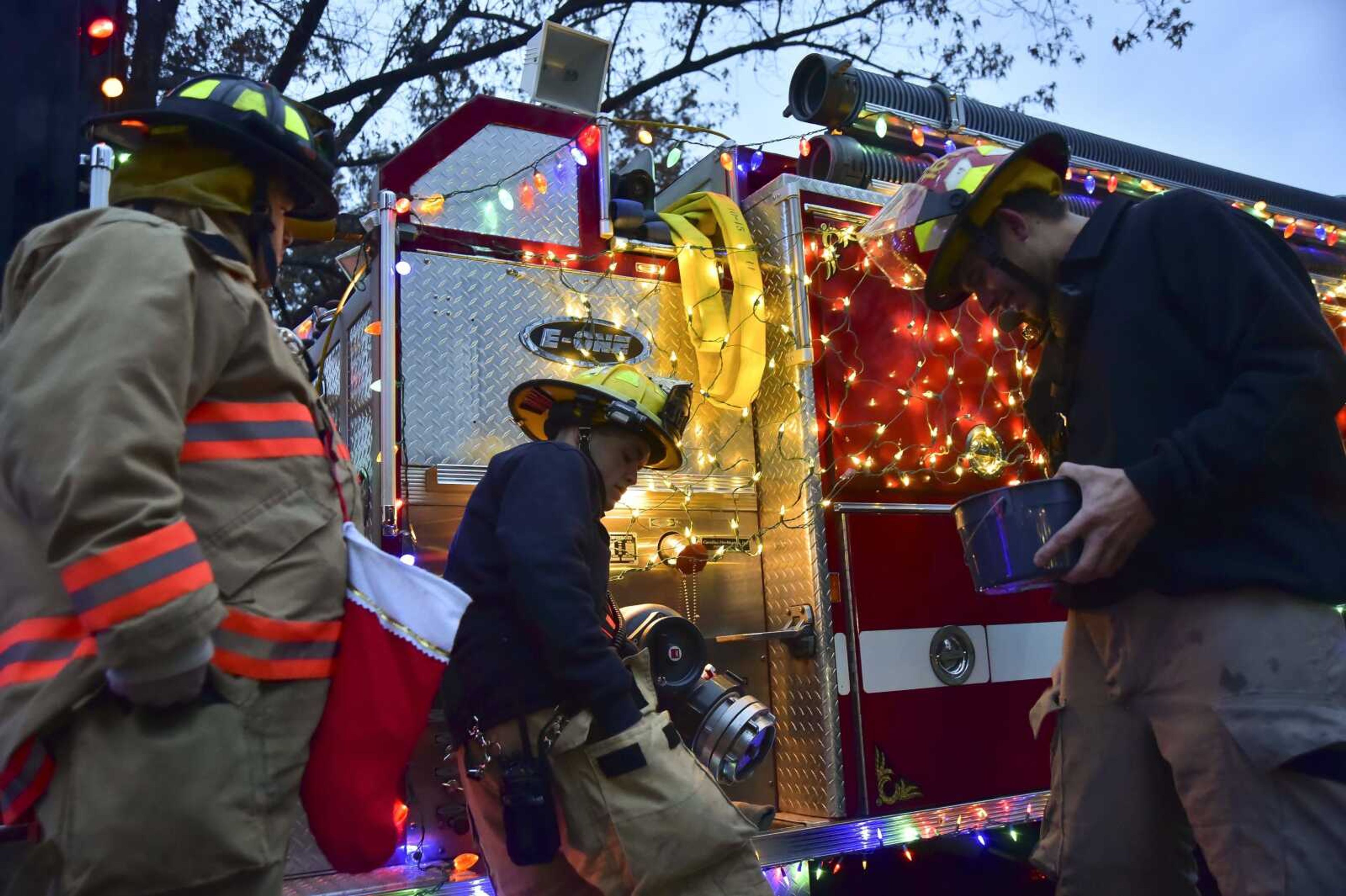 Firefighters prepare for the 25 Years of Lights on Parade in 2016 in Cape Girardeau.