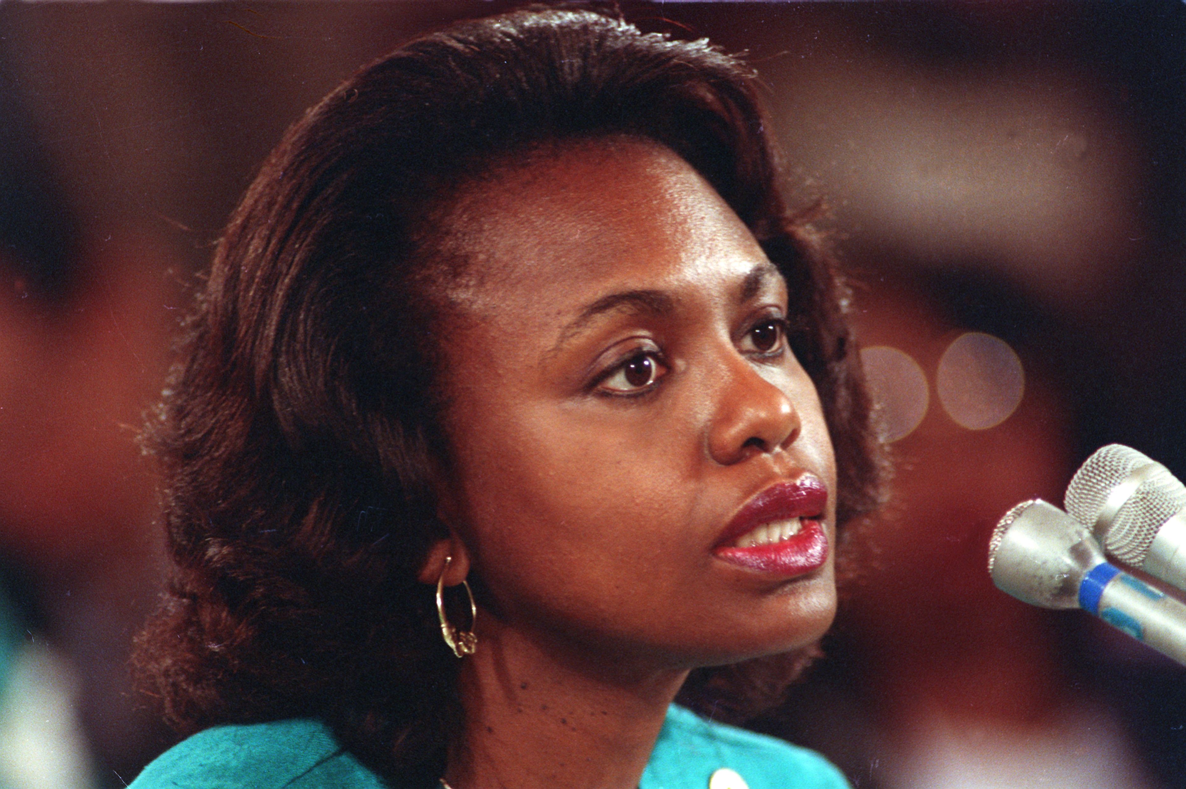 University of Oklahoma law professor Anita Hill testifies before the Senate Judiciary Committee on the nomination of Clarence Thomas to the Supreme Court on Capitol Hill in Washington, D.C., Friday, Oct. 11, 1991. Hill testified that she was "embarrassed and humiliated" by unwanted, sexually explicit comments made by Thomas when she worked for him a decade ago.