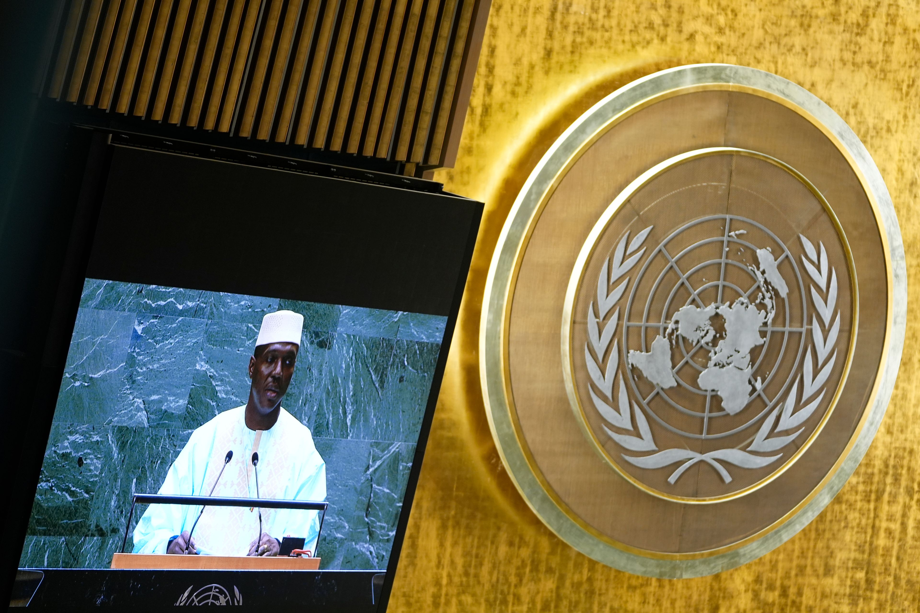 Mali's Deputy Prime Minister Abdoulaye Maiga addresses the 79th session of the United Nations General Assembly, Saturday, Sept. 28, 2024. (AP Photo/Pamela Smith)