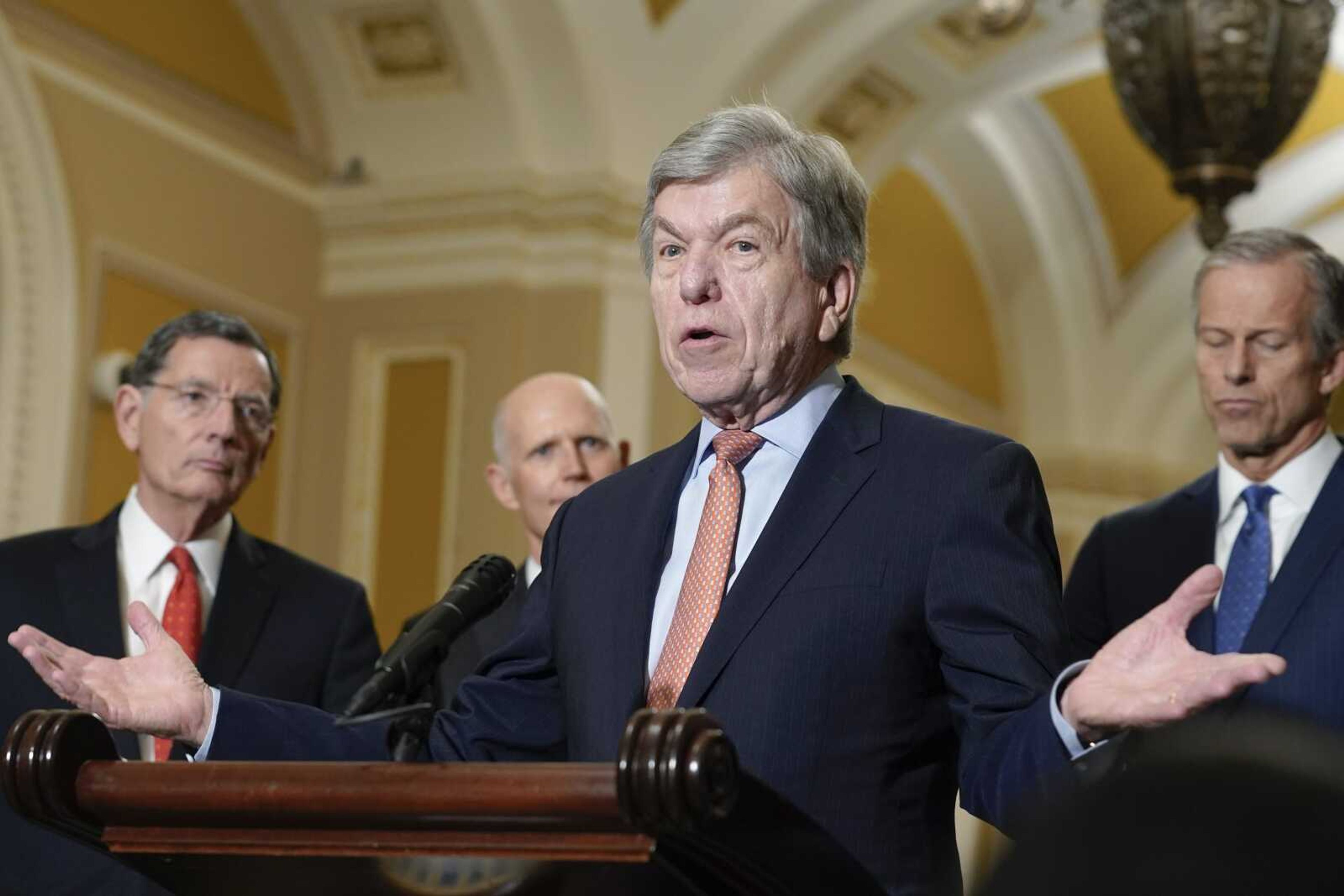 U.S. Sen. Roy Blunt, R-Mo., speak during a news conference with members of the Senate Republican leadership Tuesday, Dec. 6, on Capitol Hill in Washington. From the right, Sen. John Thune, R-S.D., Sen. Rick Scott, R-Fla., and Sen. John Barrasso, R-Wyo. Blunt will speak during Southeast Missouri State University's 2 p.m. fall commencement Saturday, Dec. 17, at the Show Me Center.