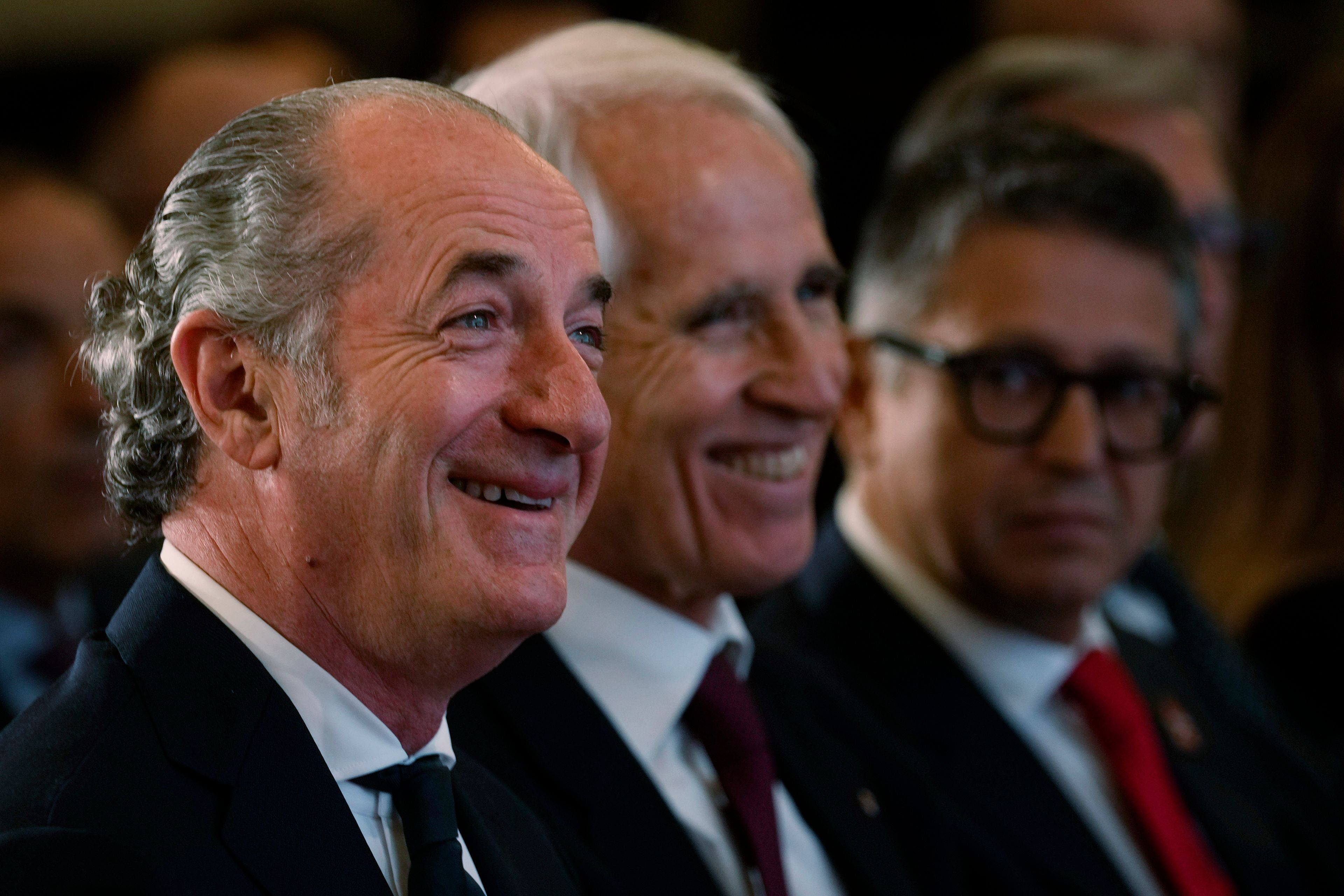 President of the Veneto Region Luca Zaia is flanked by President of the Italian National Olympic Committee, Giovanni Malago' during a news conference to present the route of the 2026 Winter Olympics and Paralympics torch route, in Verona, Italy, Tuesday, Nov. 26, 2024. (AP Photo/Luca Bruno)