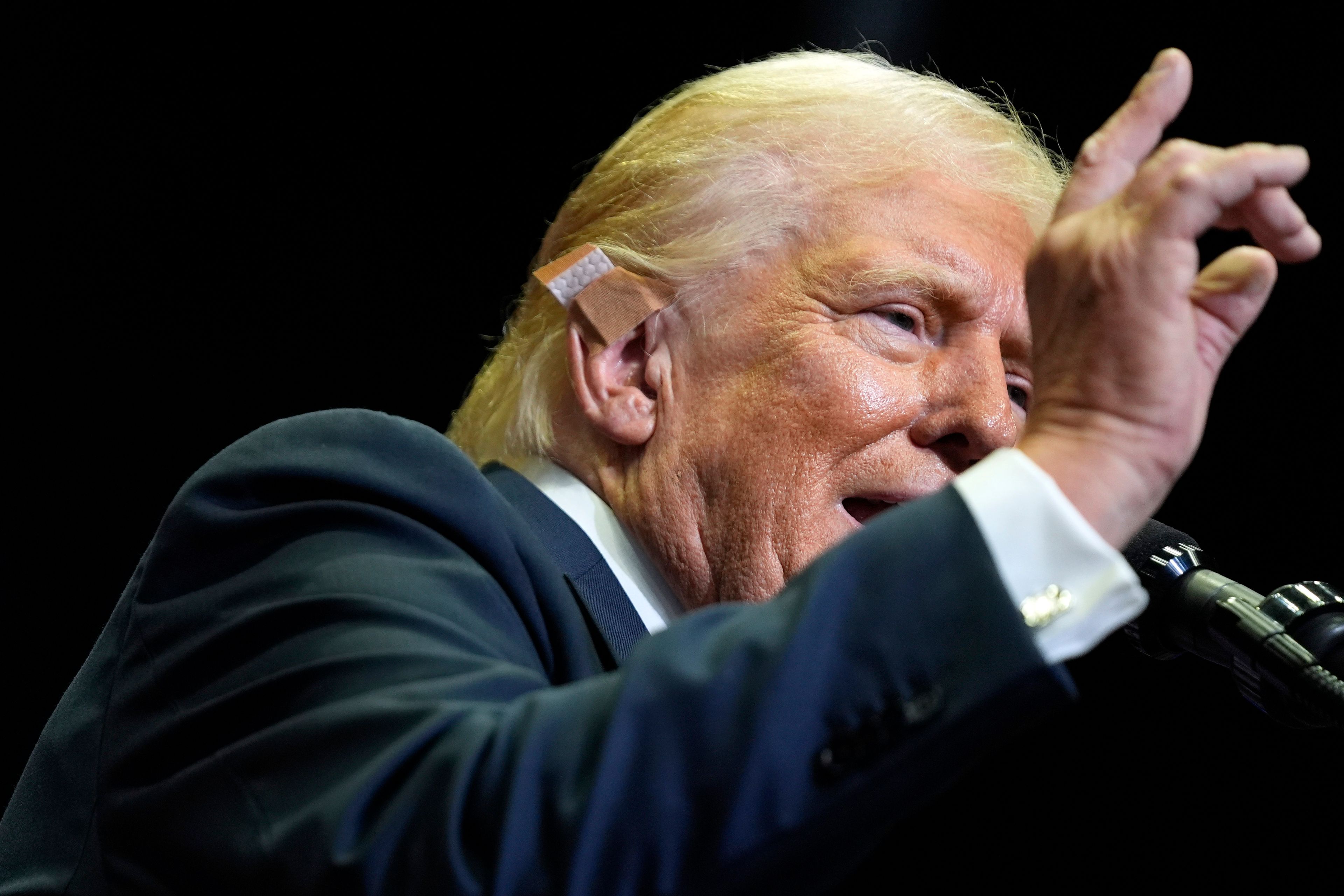 Republican presidential candidate former President Donald Trump speaks at a campaign rally, Saturday, July 20, 2024, in Grand Rapids, Mich. (AP Photo/Evan Vucci)