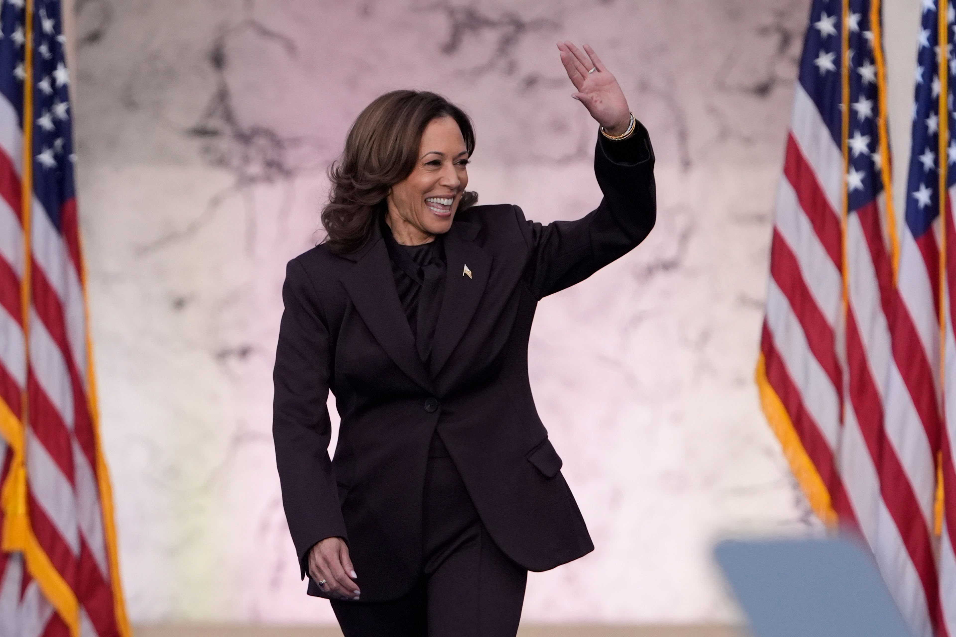 Vice President Kamala Harris arrives to deliver a concession speech for the 2024 presidential election on the campus of Howard University in Washington, Wednesday, Nov. 6, 2024. (AP Photo/J. Scott Applewhite)