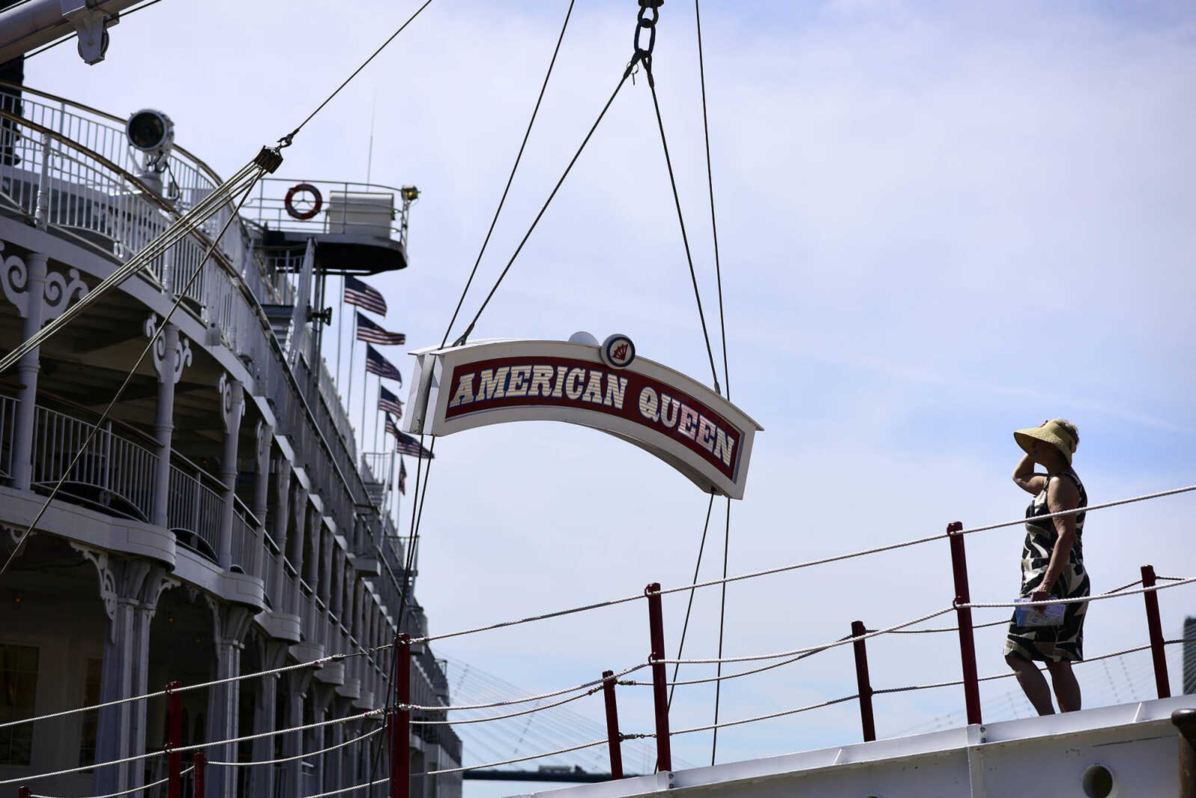 A passenger boards the American Queen on Wednesday, Aug. 23, 2017, in downtown Cape Girardeau.