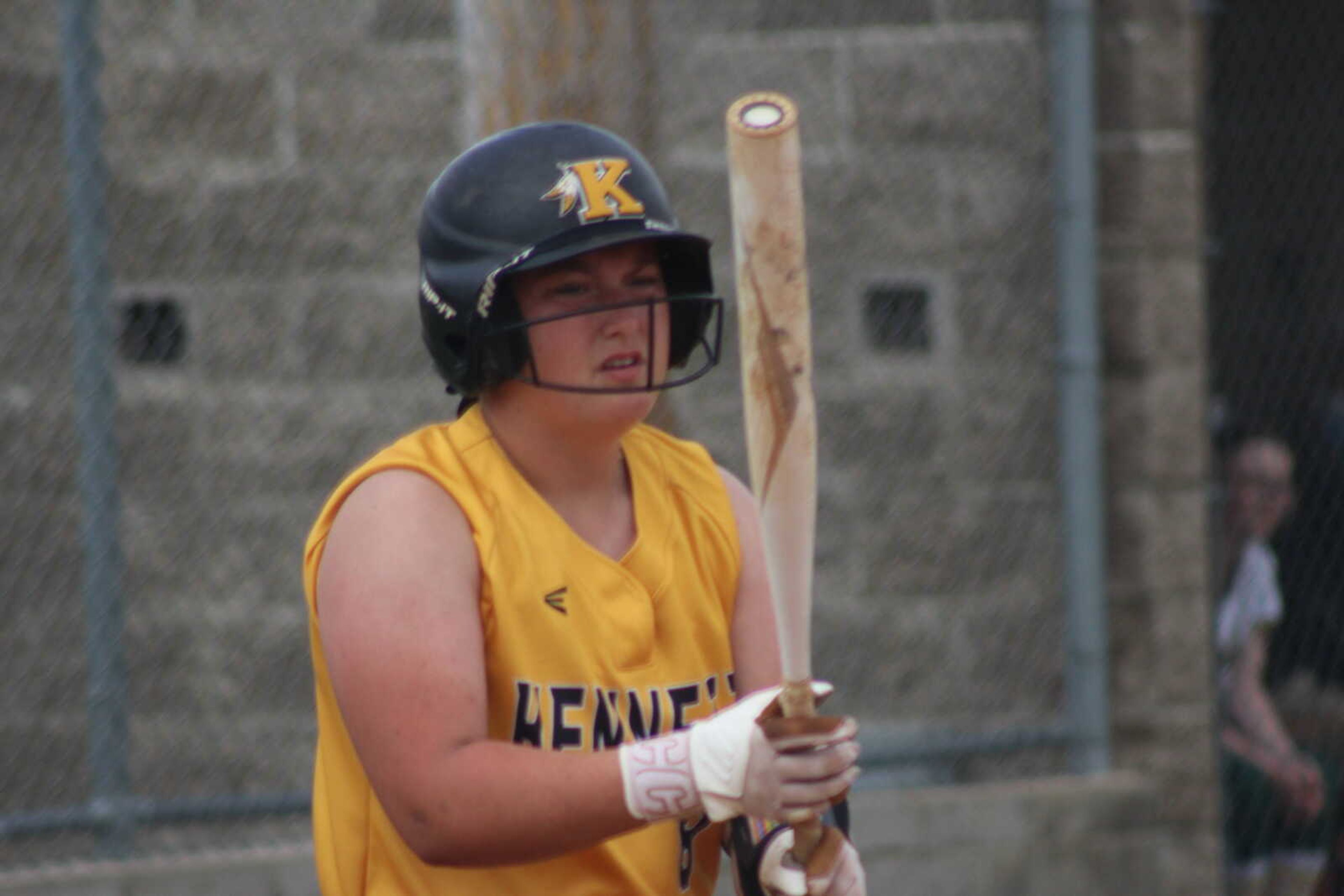 Kennett Lady Indians' uber-talented Hadley Wilson eyes her bat Monday at the C2D1 Tournament semifinal game against Malden.