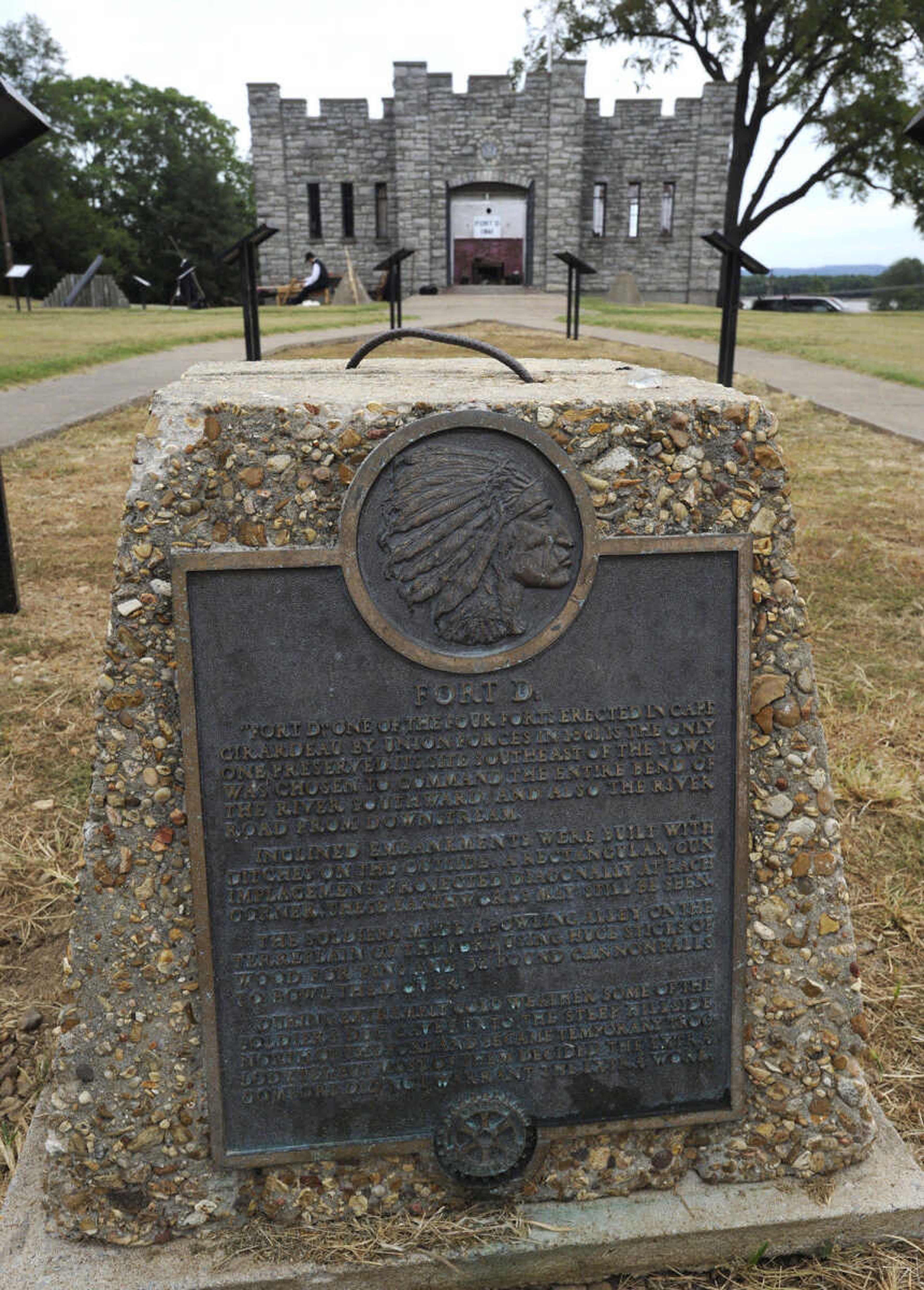 This historical marker was erected at Fort D by the Cape Girardeau Rotary Club.