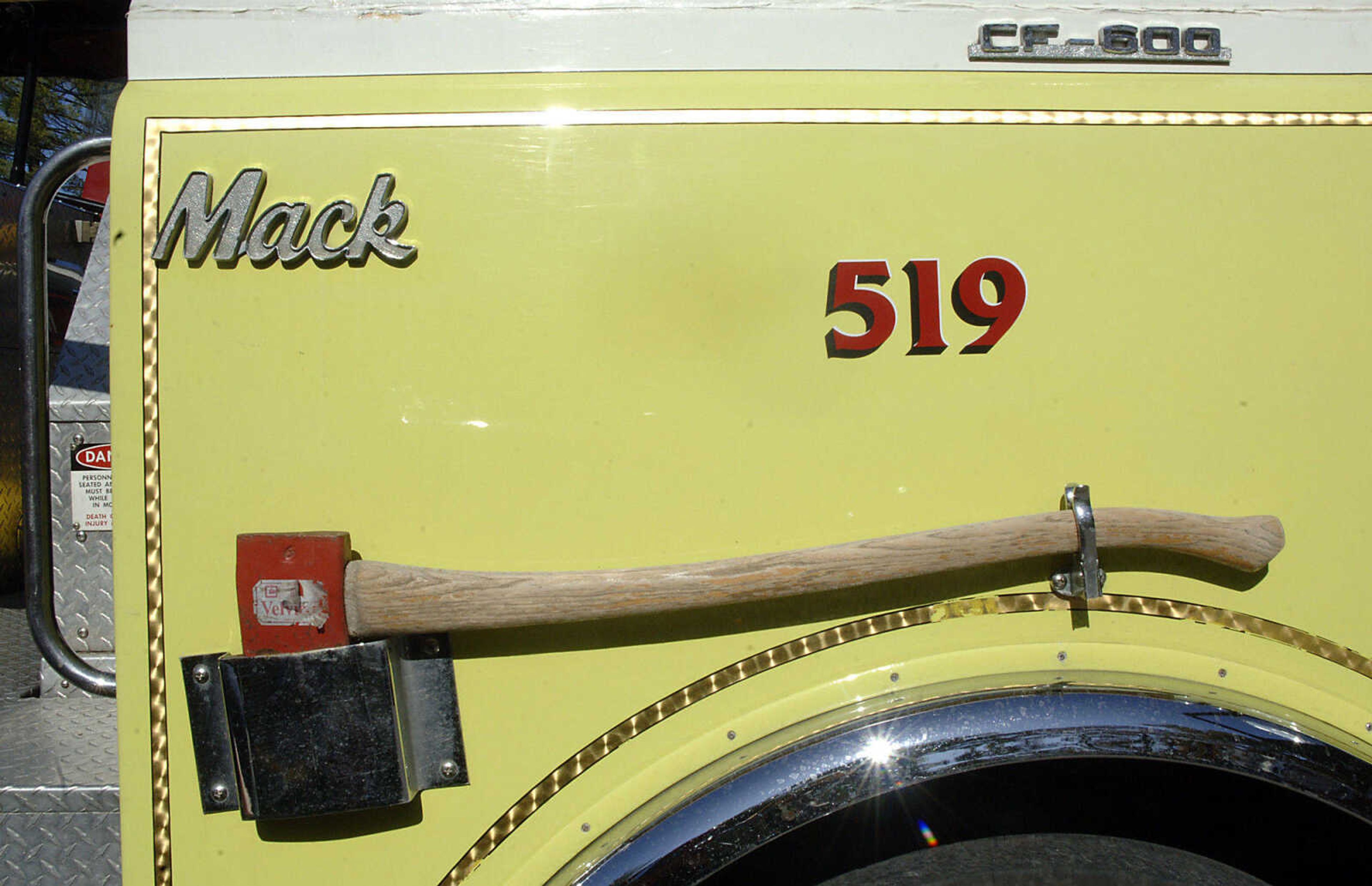 LAURA SIMON~photos@semissourian.com
An axe adorns the outside of a fire truck Saturday at Capaha Park in Cape Girardeau as it was home to the 6th annual Capaha Fire Truck Rally. There were more than seven fire departments involved in the rally.