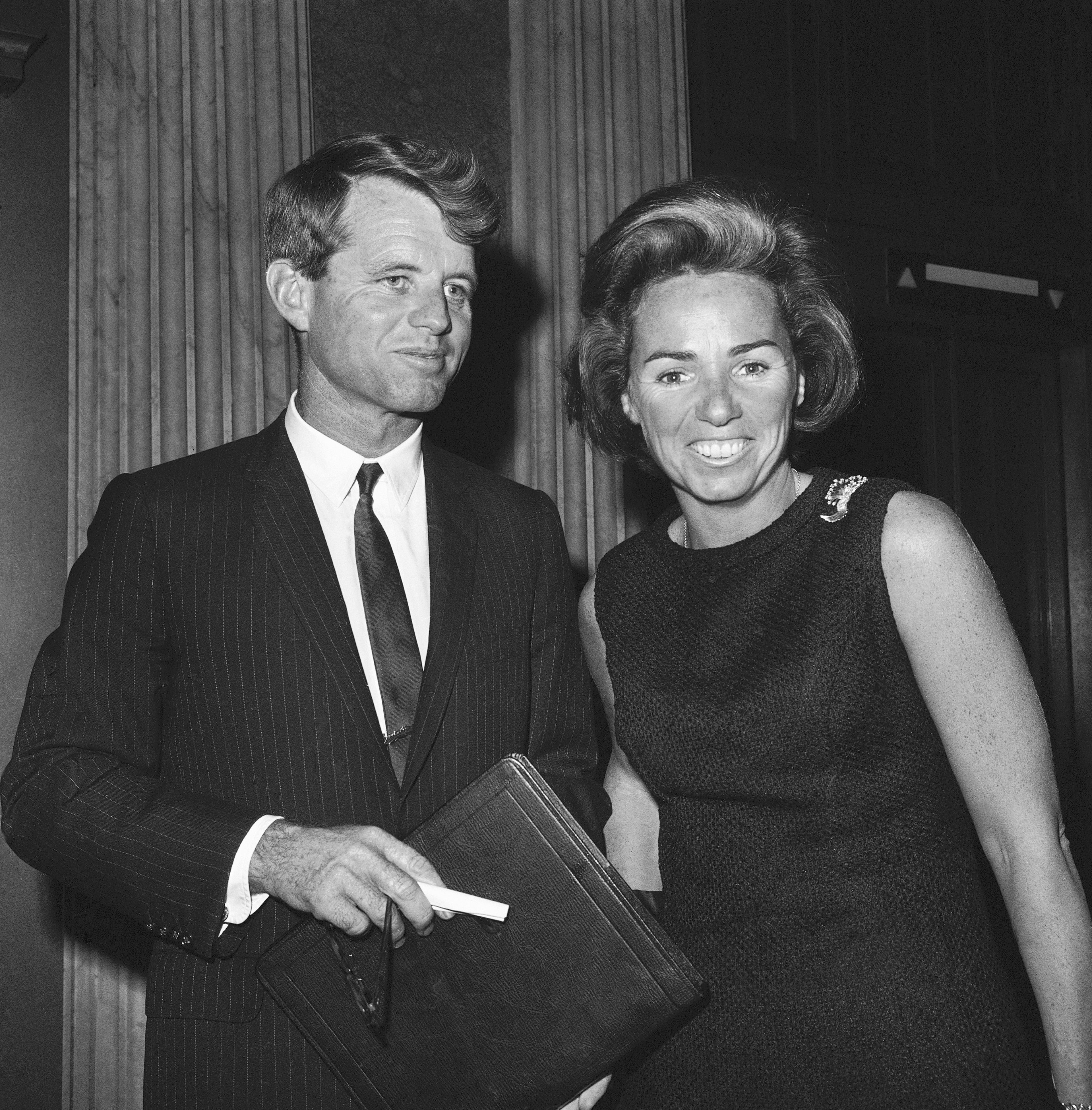 FILE - Sen. Robert Kennedy poses with his wife Ethel outside the Senate Chamber on Oct. 13, 1965, in Washington. (AP Photo, File)