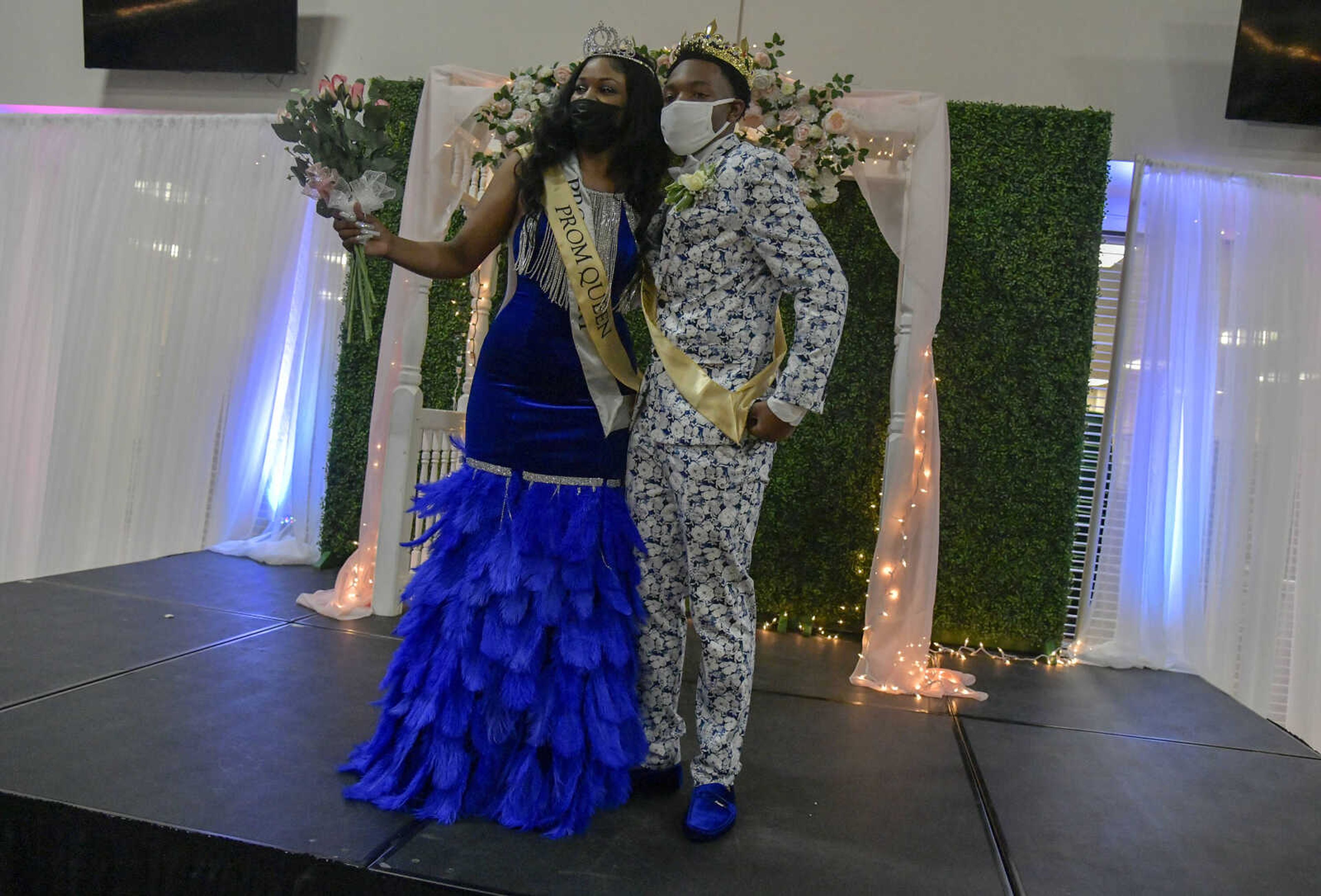 Prom king Issah Williams and prom queen Bryonna Thomas pose for a photo during the prom at Cape Central High School in Cape Girardeau on Saturday, May 8, 2021.