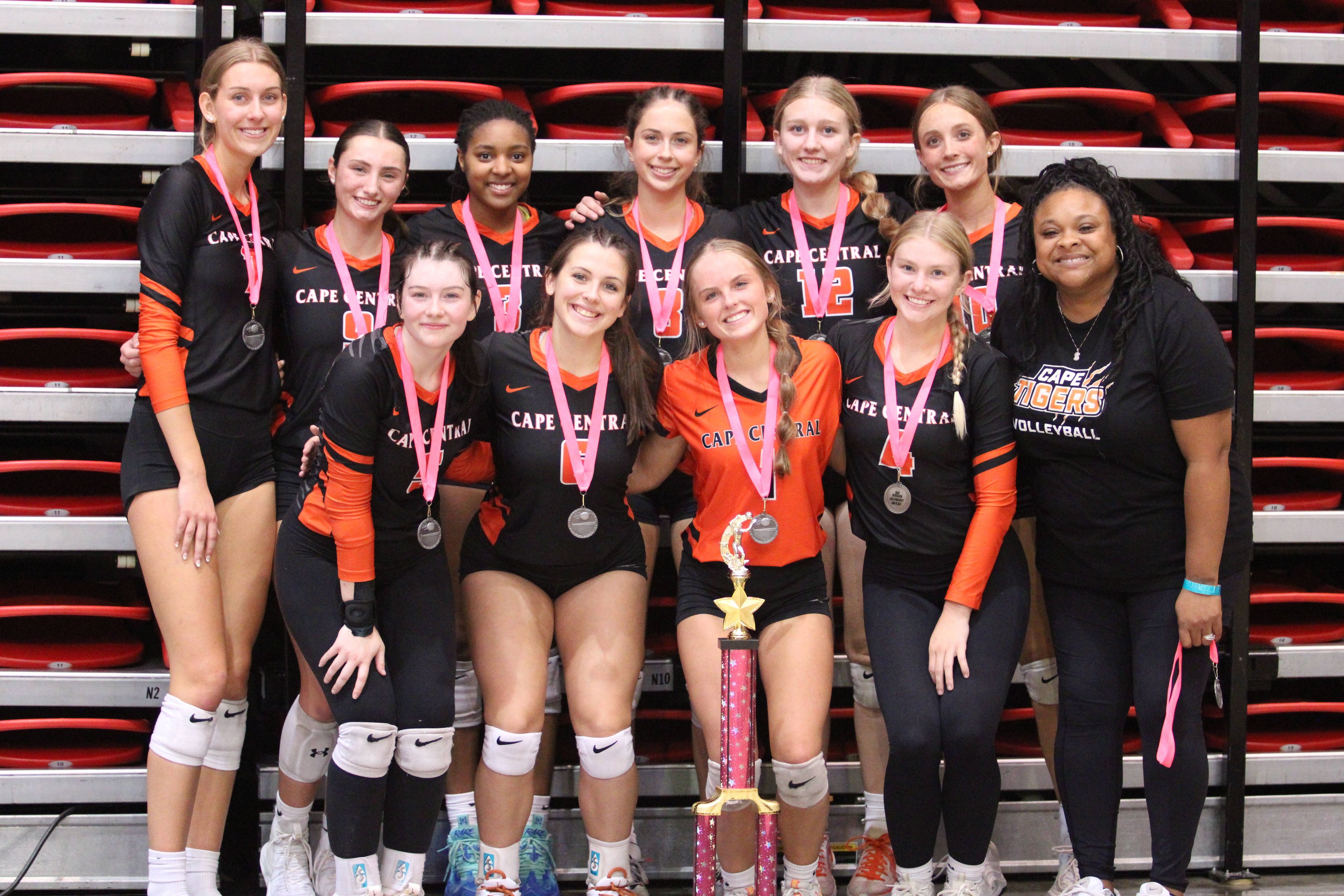 Cape Central with their Red Division second place trophy at the Dig for Life Tournament at the Show Me Center in Cape Girardeau, Mo. 