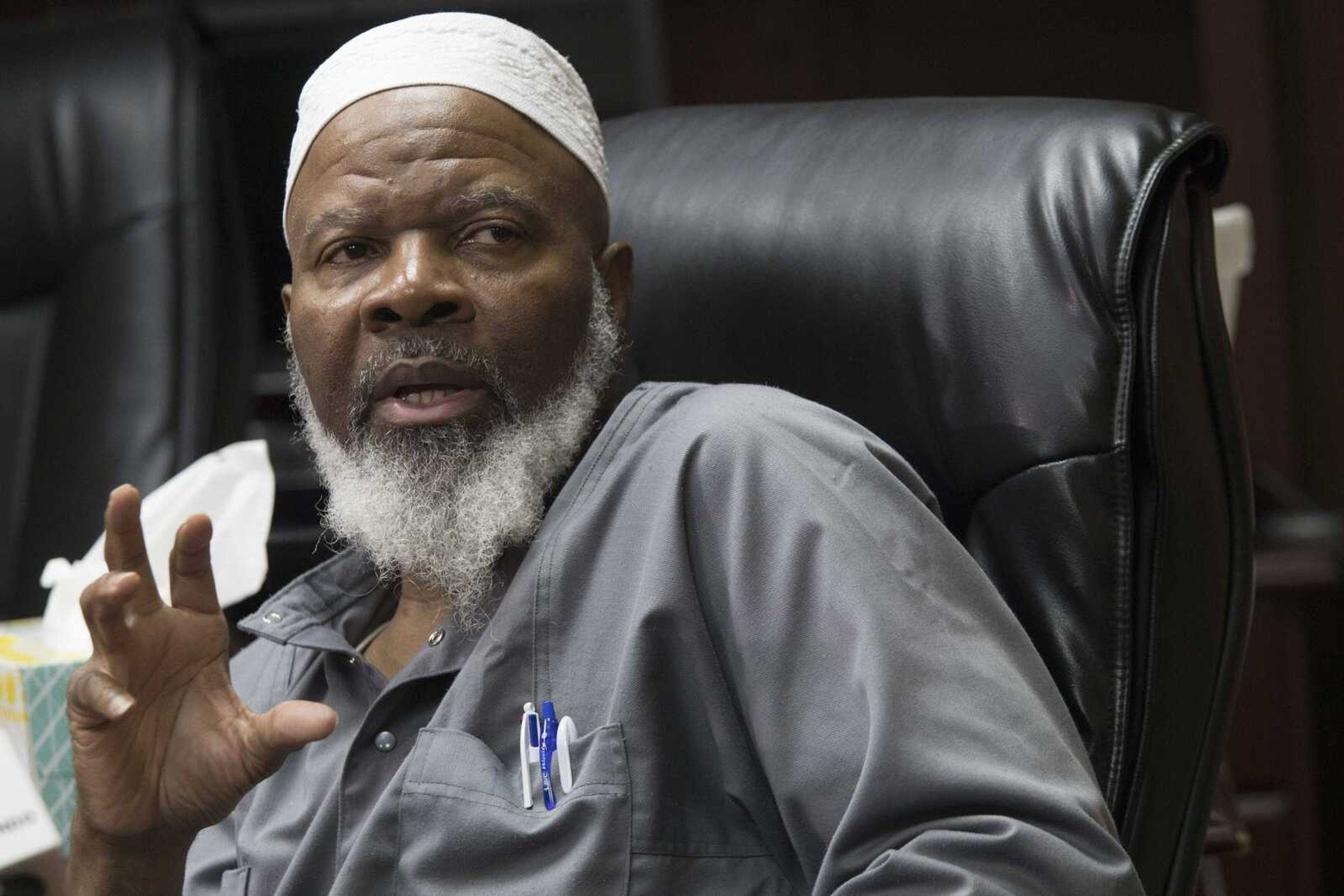 Imam Siraj Wahhaj speaks to reporters in New York. Wahhaj, the grandfather of a missing Georgia boy, said the remains of the child were found buried at a desert compound in New Mexico.