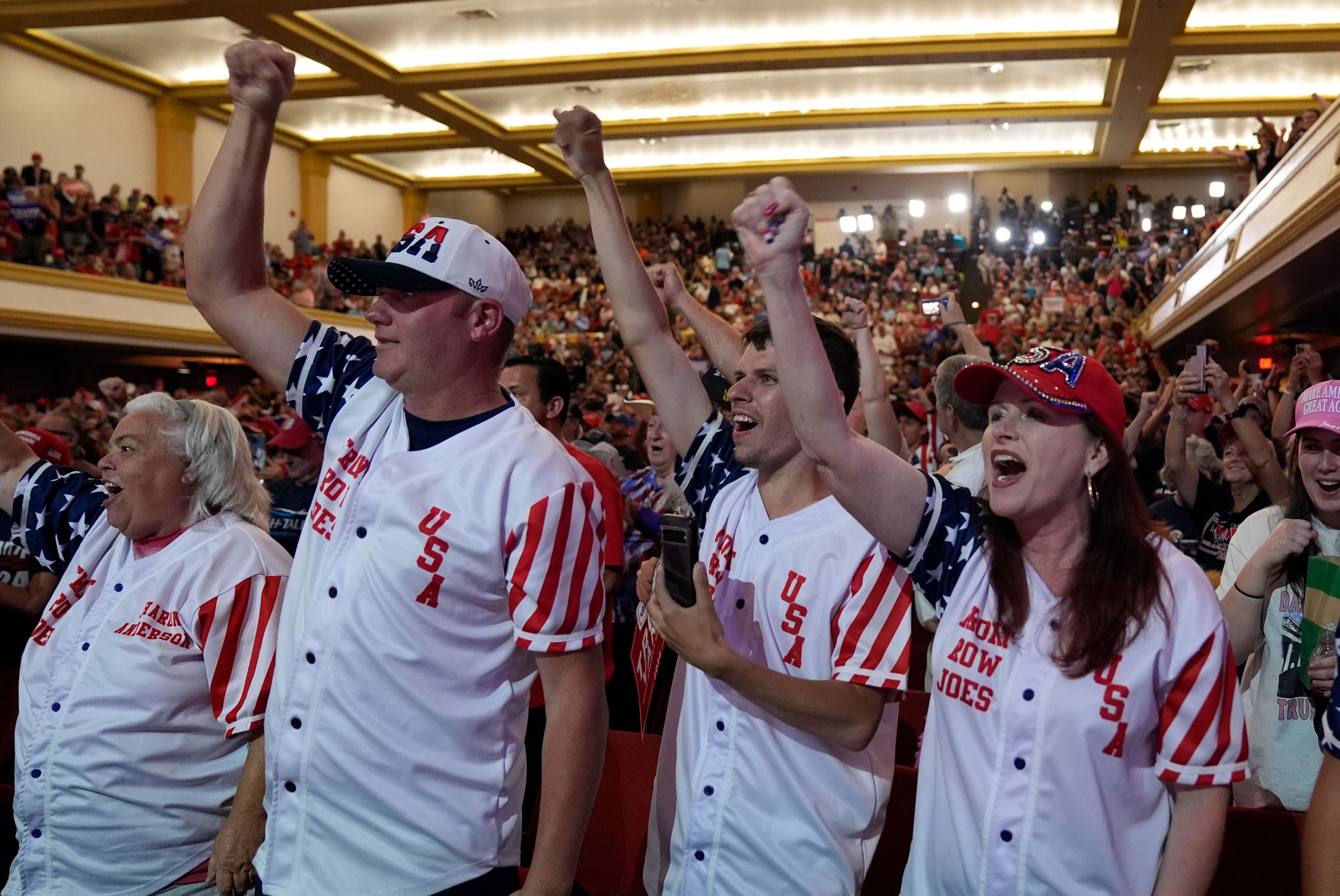 Supporters arrive before Republican presidential nominee former President Donald Trump speaks at a campaign rally in Asheville, N.C., Wednesday, Aug. 14, 2024. (AP Photo/Matt Rourke)