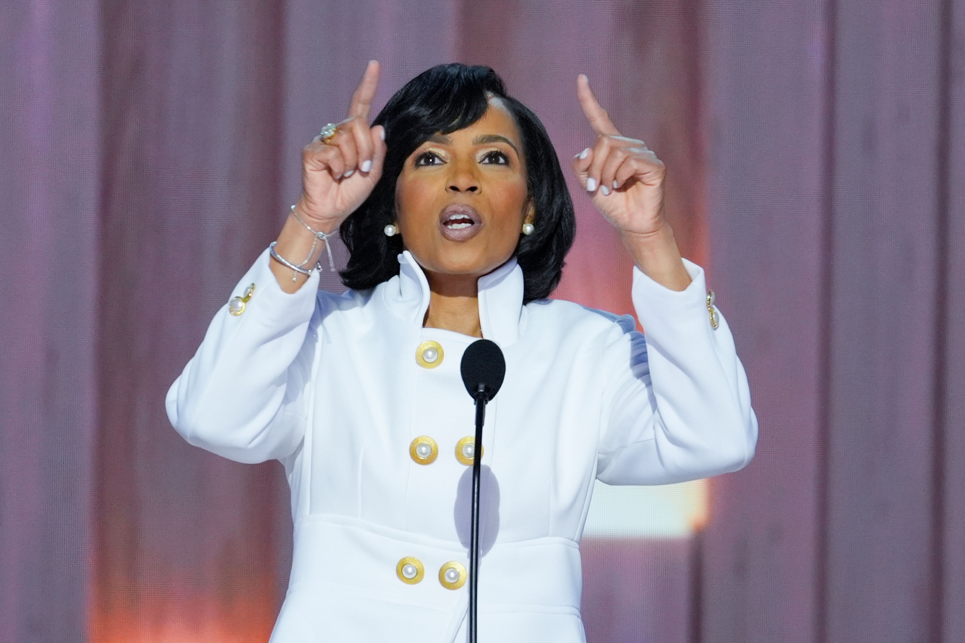 FILE - Angela Alsobrooks, the Democratic nominee for the US Senate in Maryland, speaking at the Democratic National Convention, Aug. 20, 2024, in Chicago. (AP Photo/J. Scott Applewhite, File)