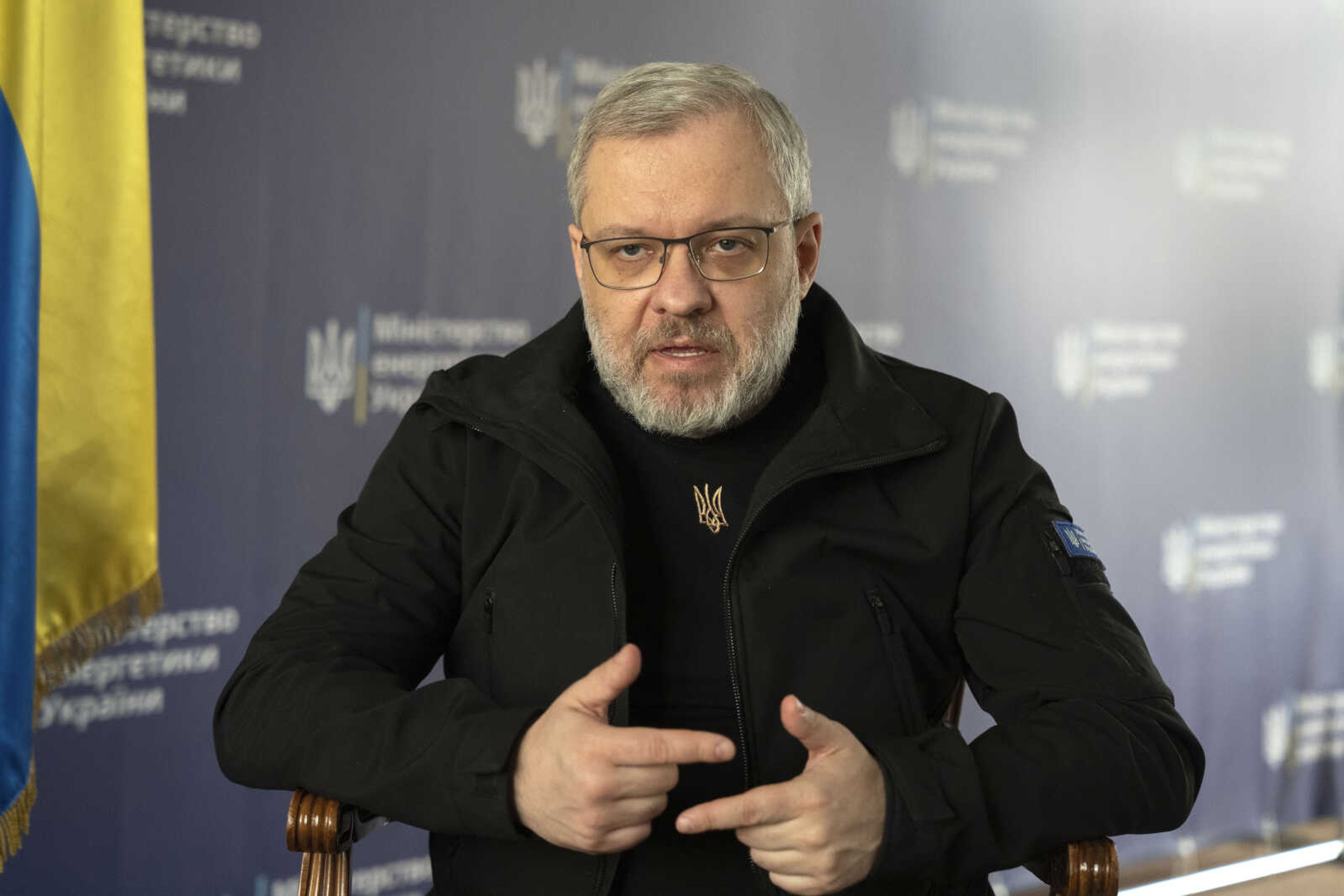 Herman Halushchenko, Ukraine's energy minister, talks during an interview with The Associated Press on Tuesday in Kyiv, Ukraine. Halushchenko said the country has begun resuming electricity exports to European countries.