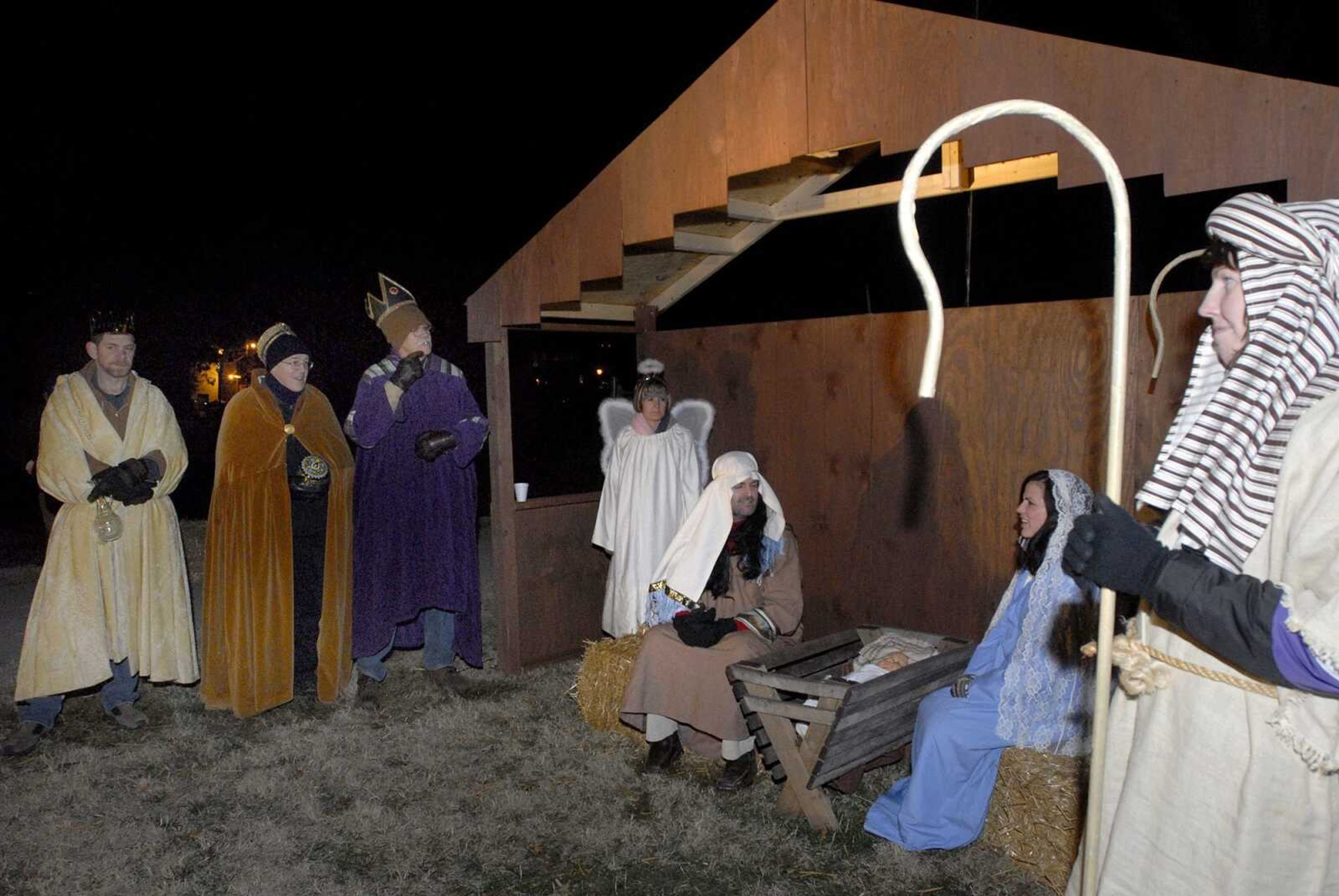 Members of First Presbyterian Church in Cape Girardeau put on a live Nativity outside the church Dec. 10. (Laura Simon)