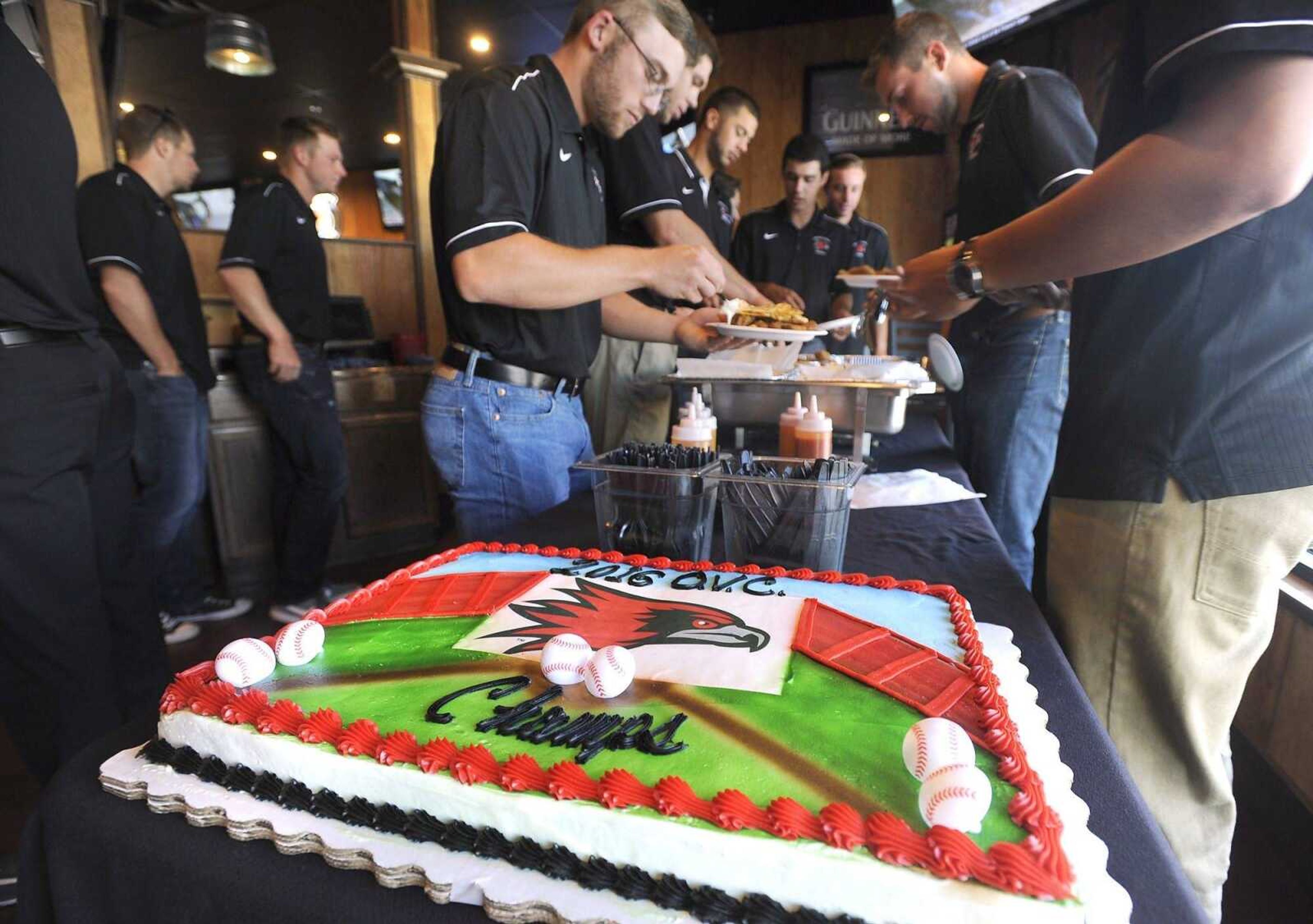 The Southeast Missouri State baseball team joined fans on Monday at Wings, Etc. in Cape Girardeau to celebrate an Ohio Valley Conference Tournament championship and await the announcement of where the Redhawks will be headed in their NCAAA Regional. Southeast will travel to Starkville, Mississippi, as a No. 4 seed and take on host Mississippi State in the double-elimination format.