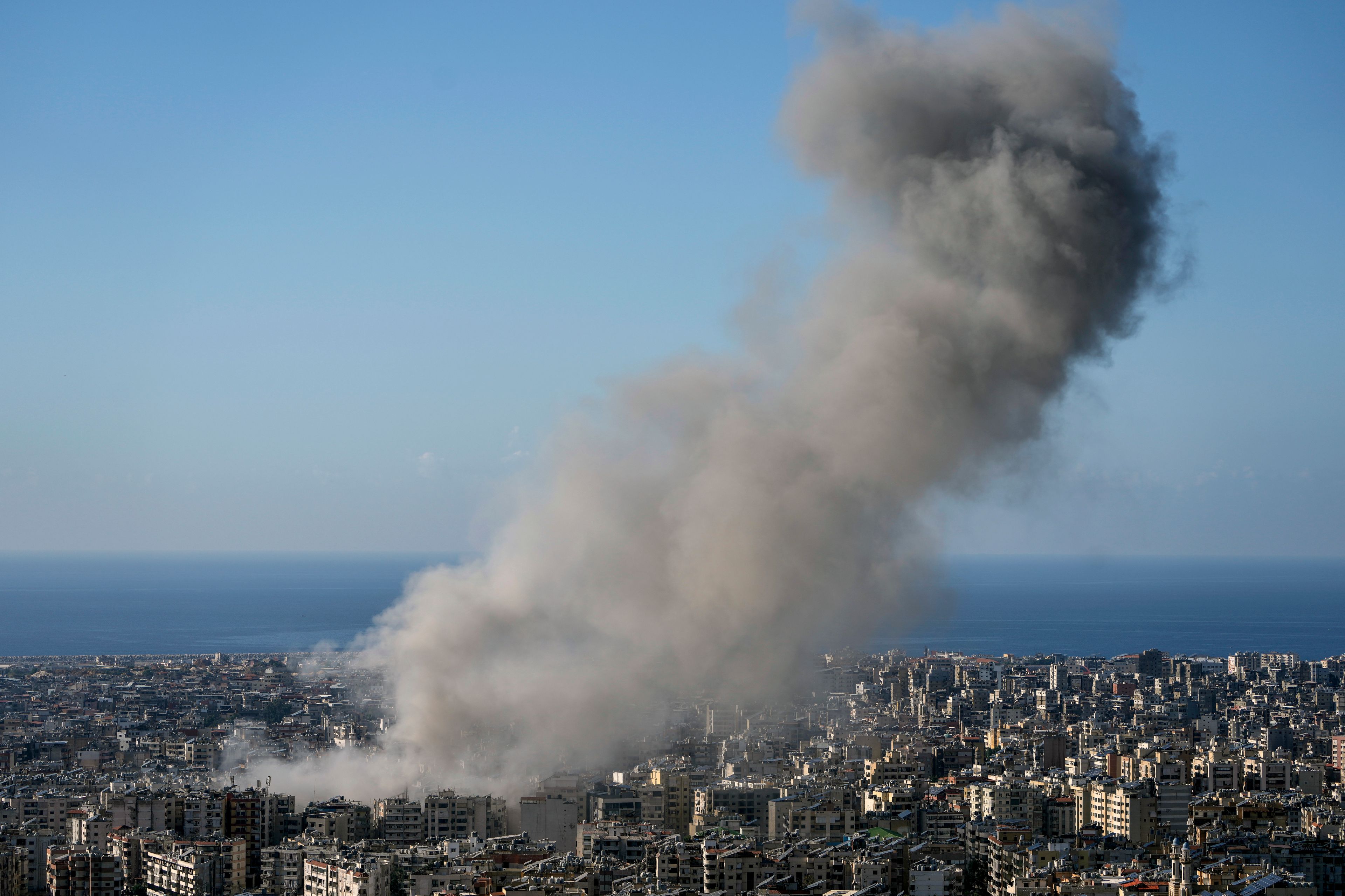 Smoke rises after an Israeli airstrike on Dahiyeh, in the southern suburb of Beirut, Lebanon, Saturday, Nov. 16, 2024. (AP Photo/Bilal Hussein)