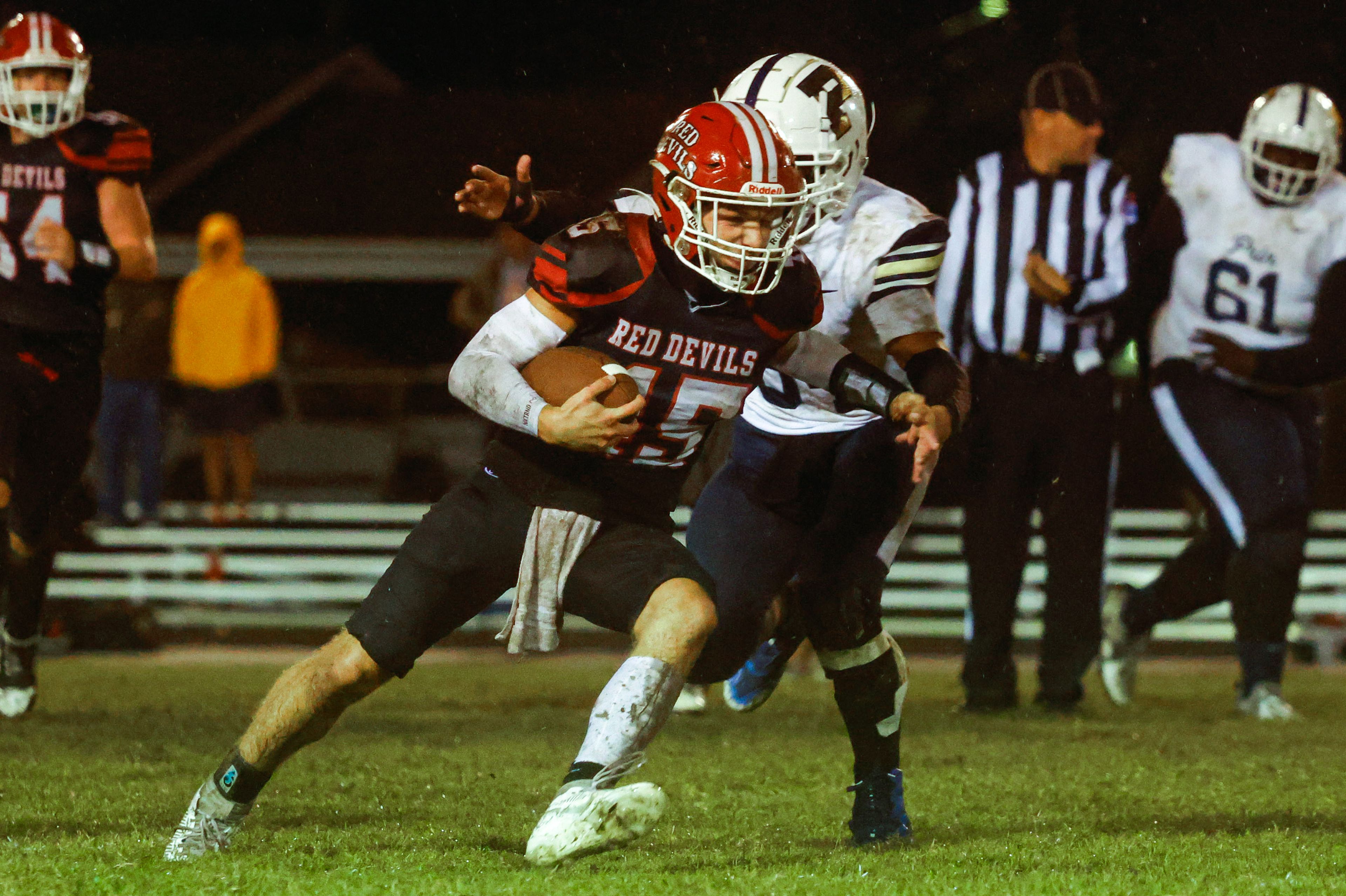 Adam Swinfold of Chaffee charges past defenders at Chaffee High School on Friday, September 27th.