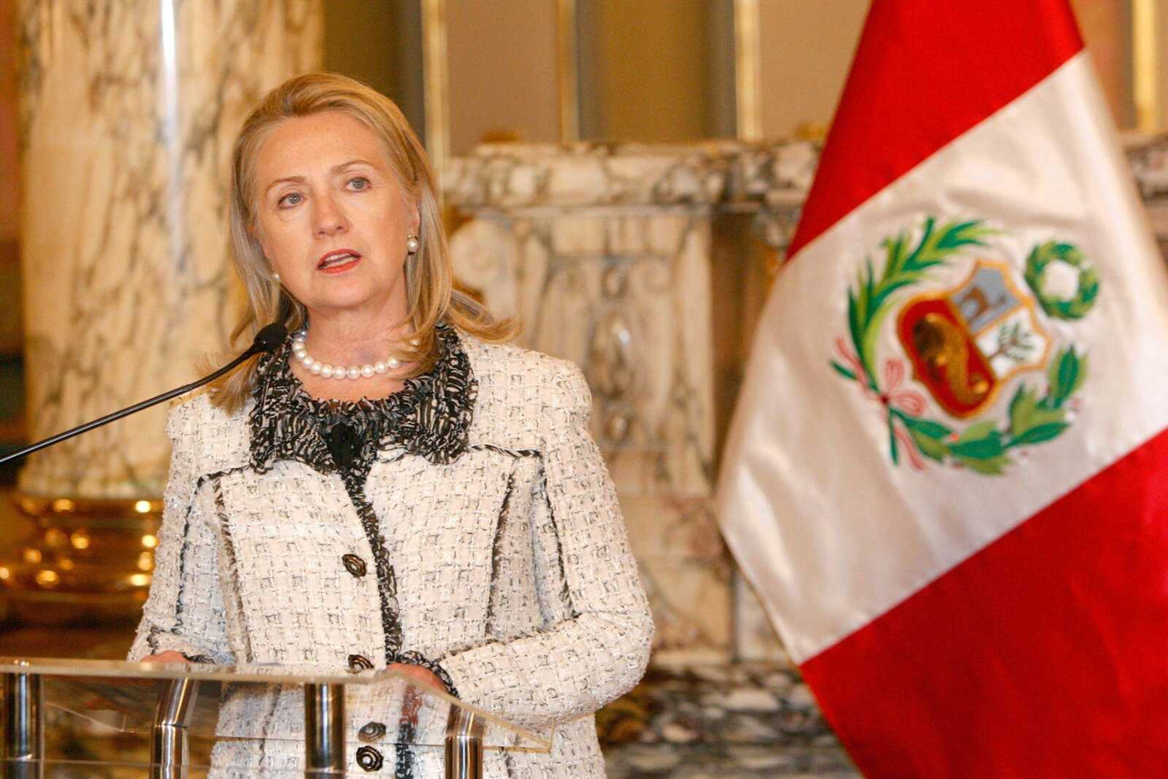 U.S. Secretary of State Hillary Rodham Clinton speaks after a meeting with Peru&#8217;s President Ollanta Humala in Lima, Peru, on Monday. She said security at all of America&#8217;s diplomatic missions abroad is her job, not that of the White House. (Karel Navarro ~ Associated Press)