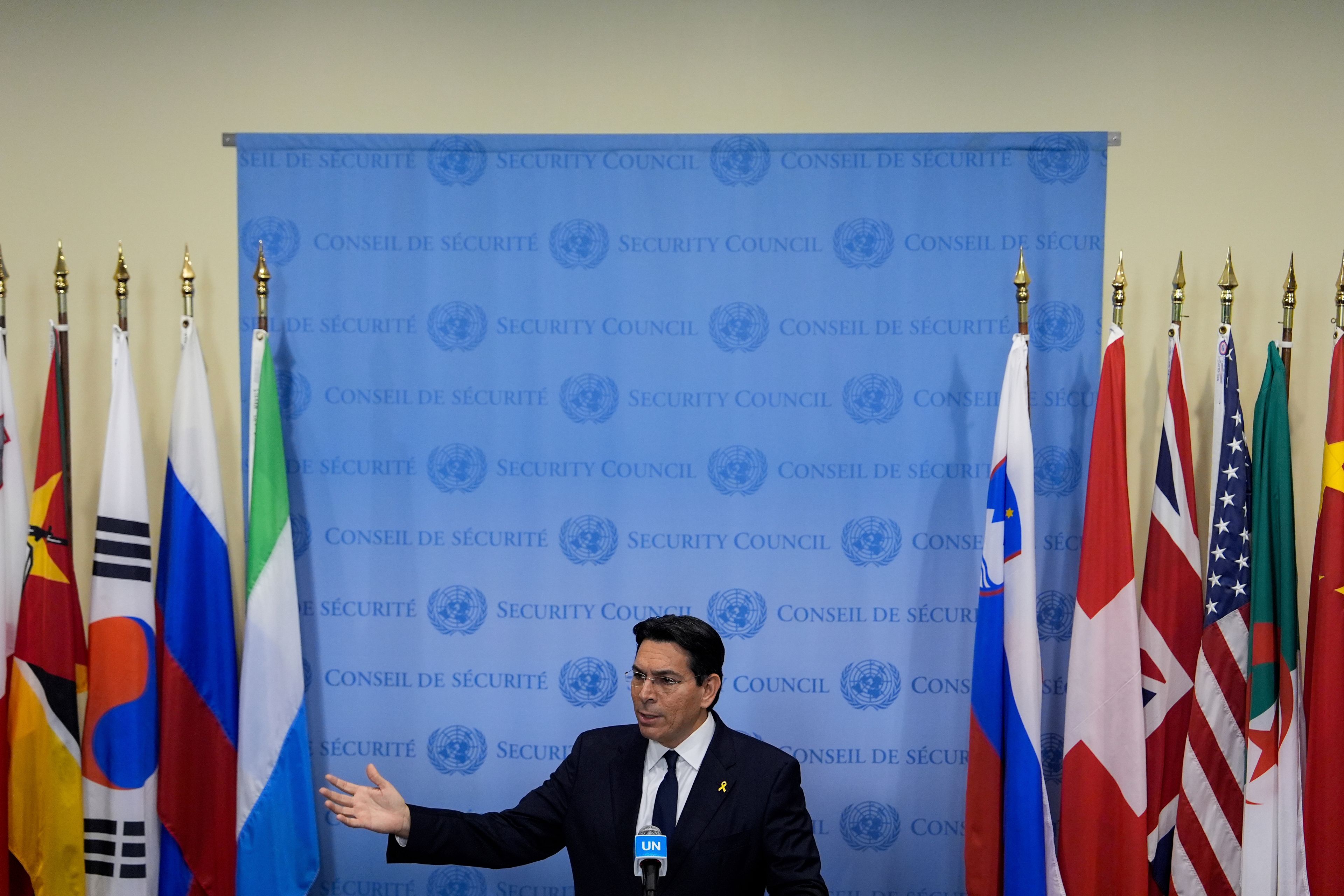 Israel's ambassador to the United Nations Danny Danon speaks at a press conference during the 79th session of the United Nations General Assembly, Tuesday, Sept. 24, 2024, at the UN headquarters. (AP Photo/Julia Demaree Nikhinson)