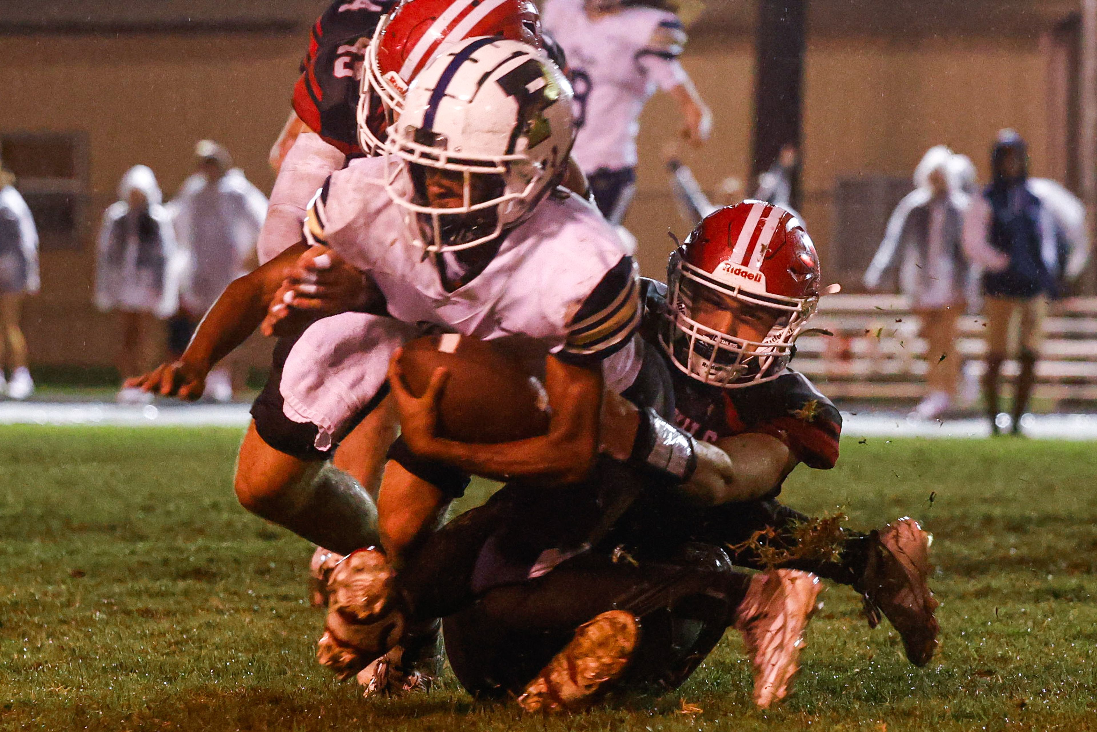 Chaffee Senior, Jake Vandeven, brings down Principia Running-Back at Chaffee High School on Friday, September 27th.