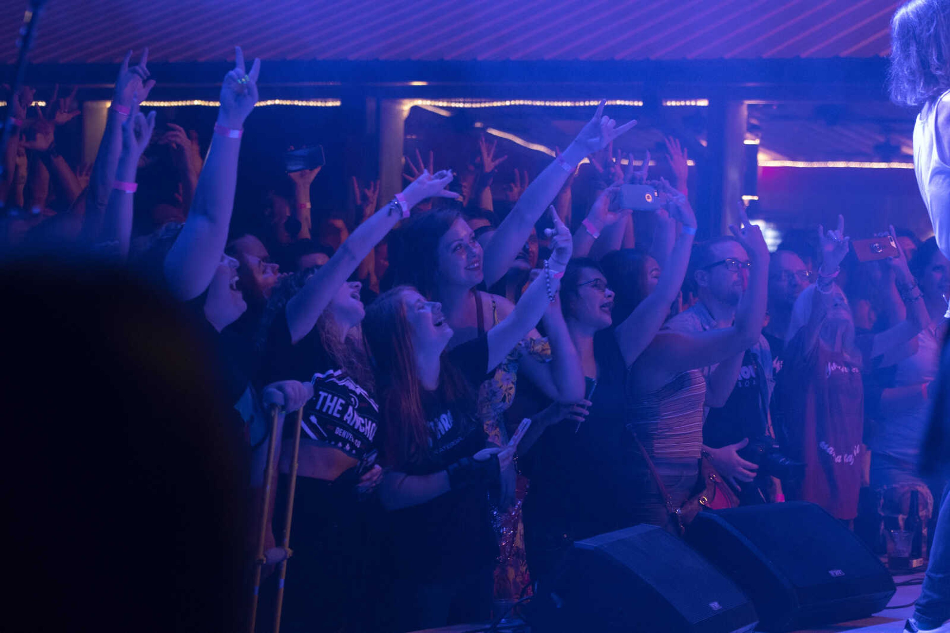 Concertgoers watch The Red Jumpsuit Apparatus onstage during Fawkesfest19 on Saturday, Aug. 31, 2019, at The Library in Cape Girardeau.