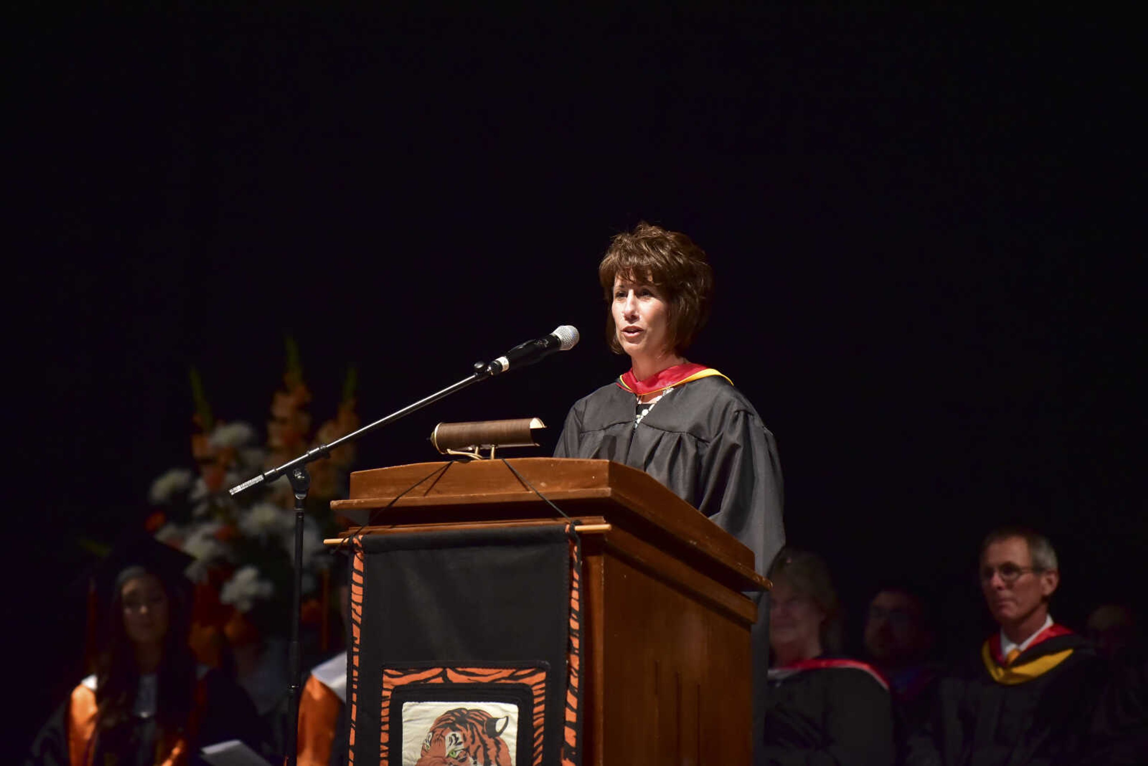 Mrs. Ellen Pannier gives the Commencement Address during Cape Girardeau Central High School graduation Sunday, May 14, 2017at the Show Me Center in Cape Girardeau.