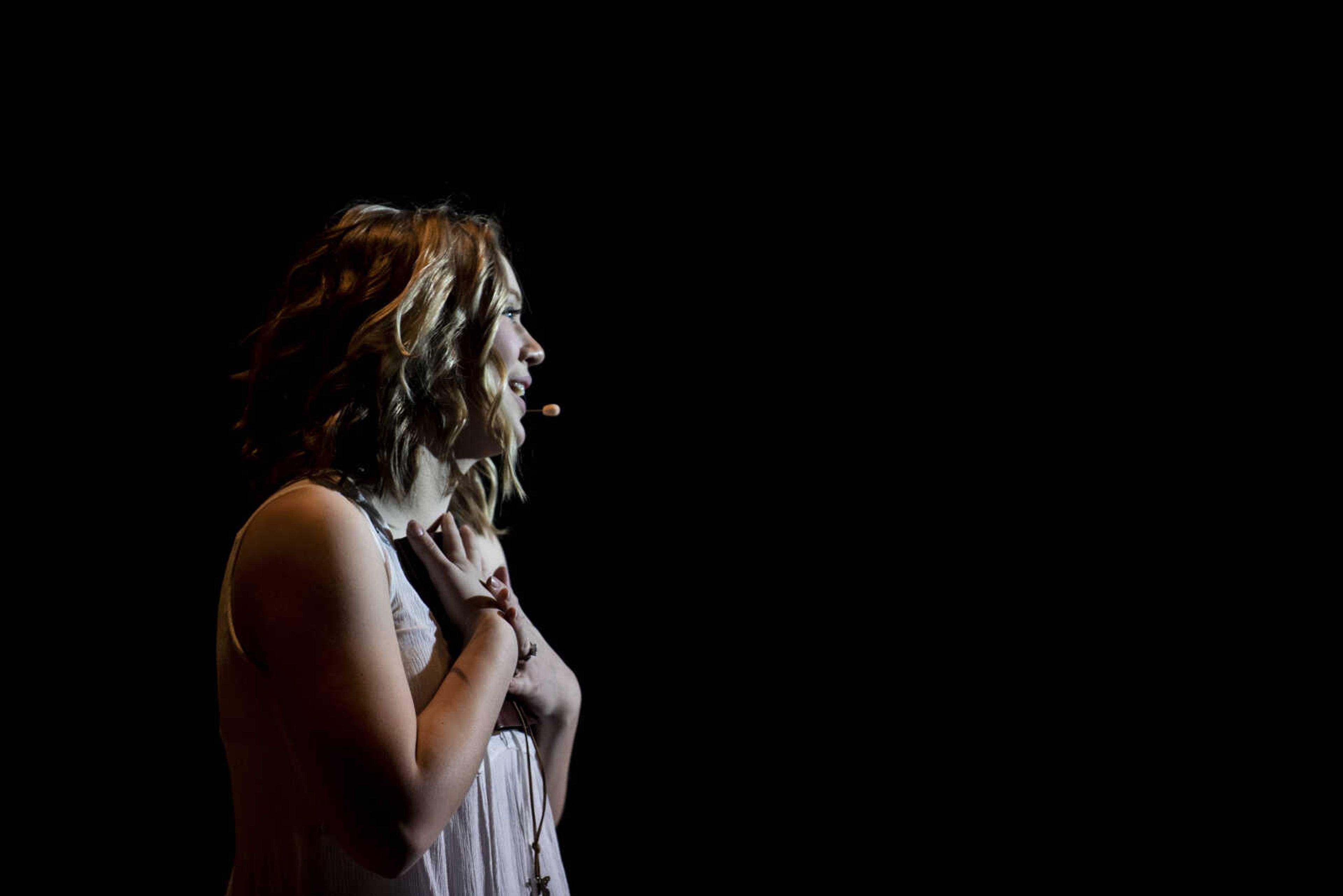 Hannah Hansen portrays the role of Sophie Sheridan during the media night of Cape Central High School's spring musical production of "Mamma Mia!" Wednesday, April 10, 2019, in Cape Girardeau.