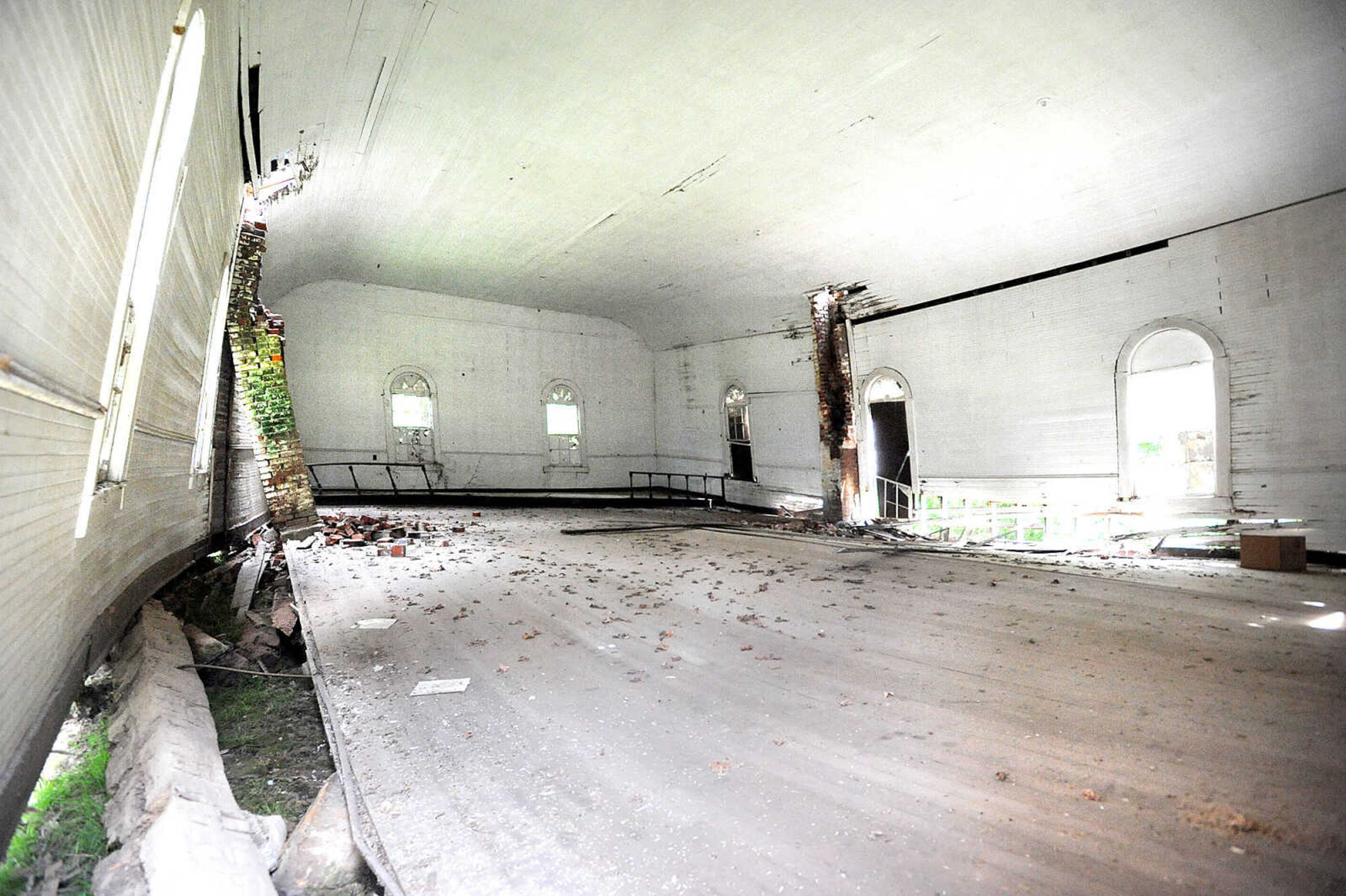 LAURA SIMON ~ lsimon@semissourian.com

The interior of McLain's Chapel is seen through the gap in the exterior wall, Wednesday, May 28, 2014.