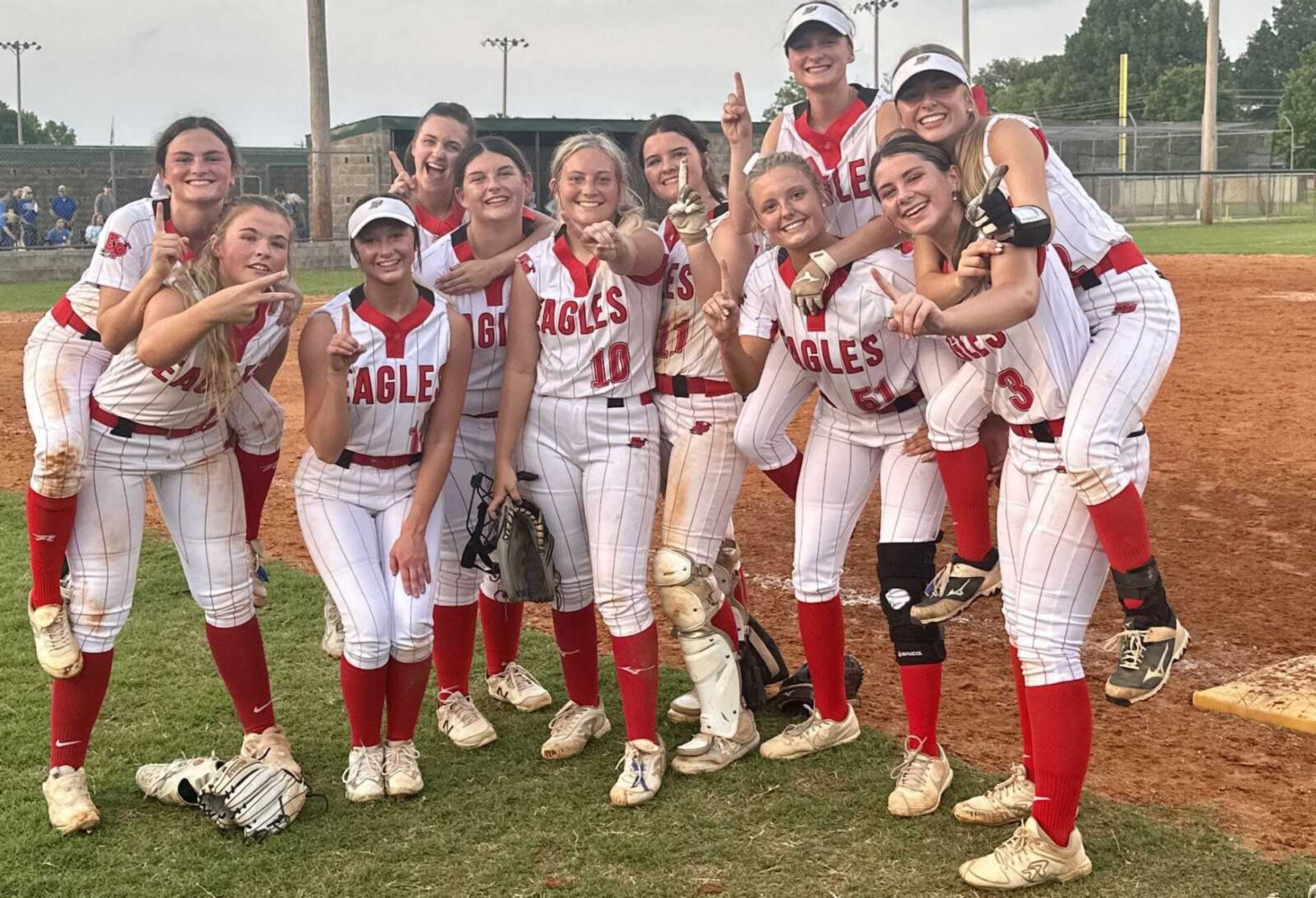 The Kennett Lady Indians face the East Prairie Eagles for the C2D1 championship title Tuesday at Malden. The Eagles are jubilant here after the 7-6 win over favored Portageville.