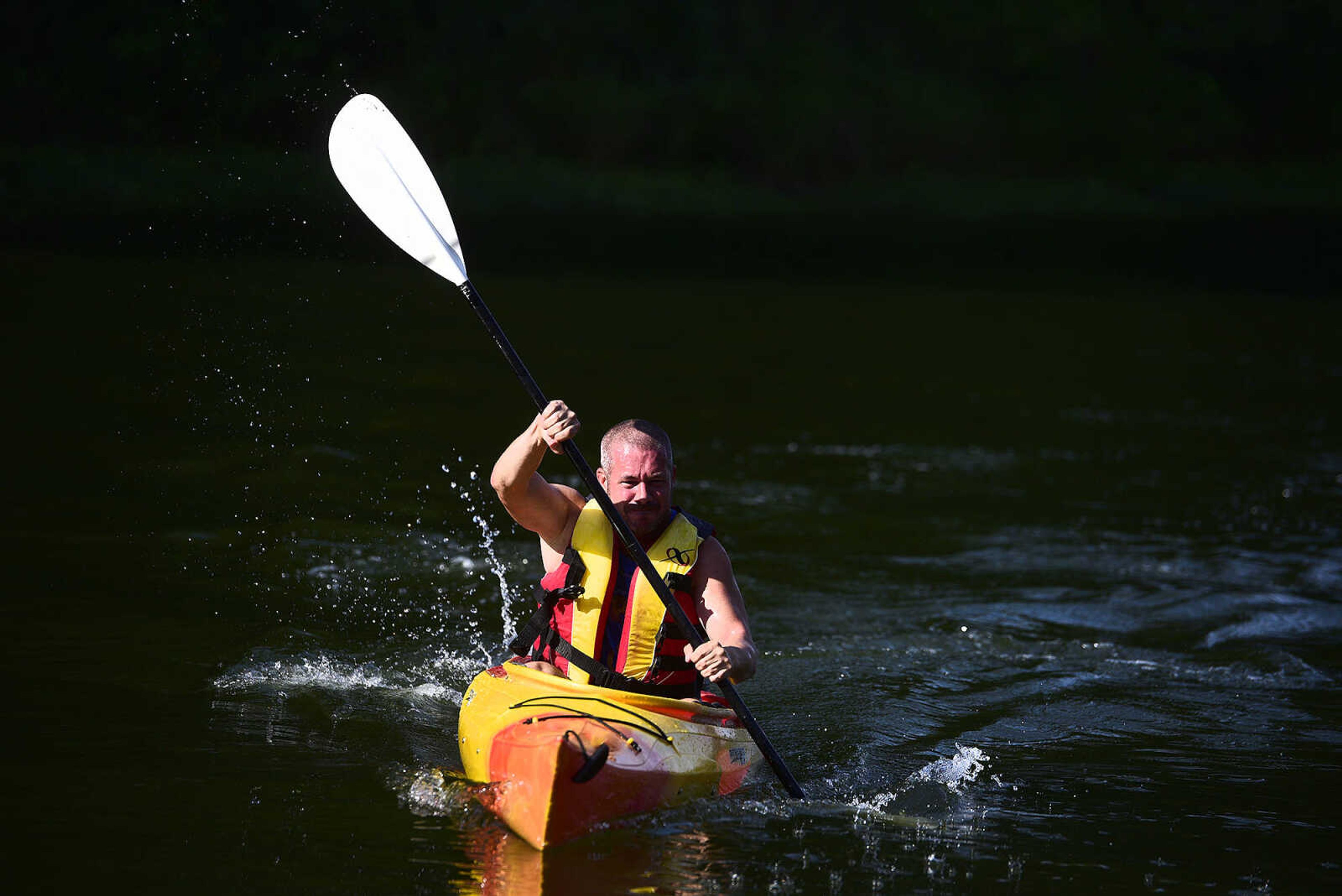 People kayak on Lake Boutin during the first ever St. Jude Heroes Yak 'n Run on Saturday, Aug. 26, 2017, at Trail of Tears State Park. All proceeds from the event support St. Jude Children's Research Hospital