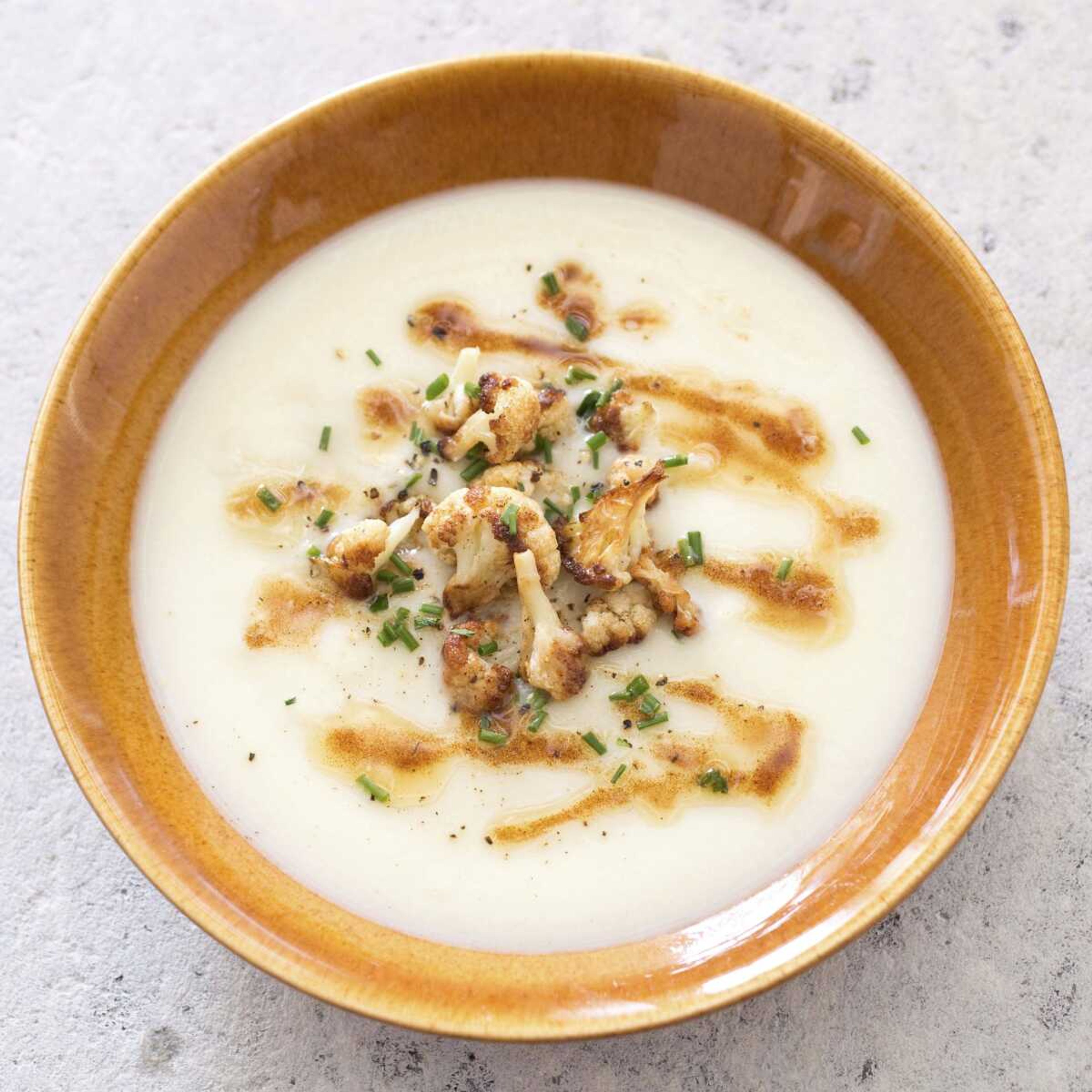 Creamy cauliflower soup is seen in Brookline, Massachusetts.