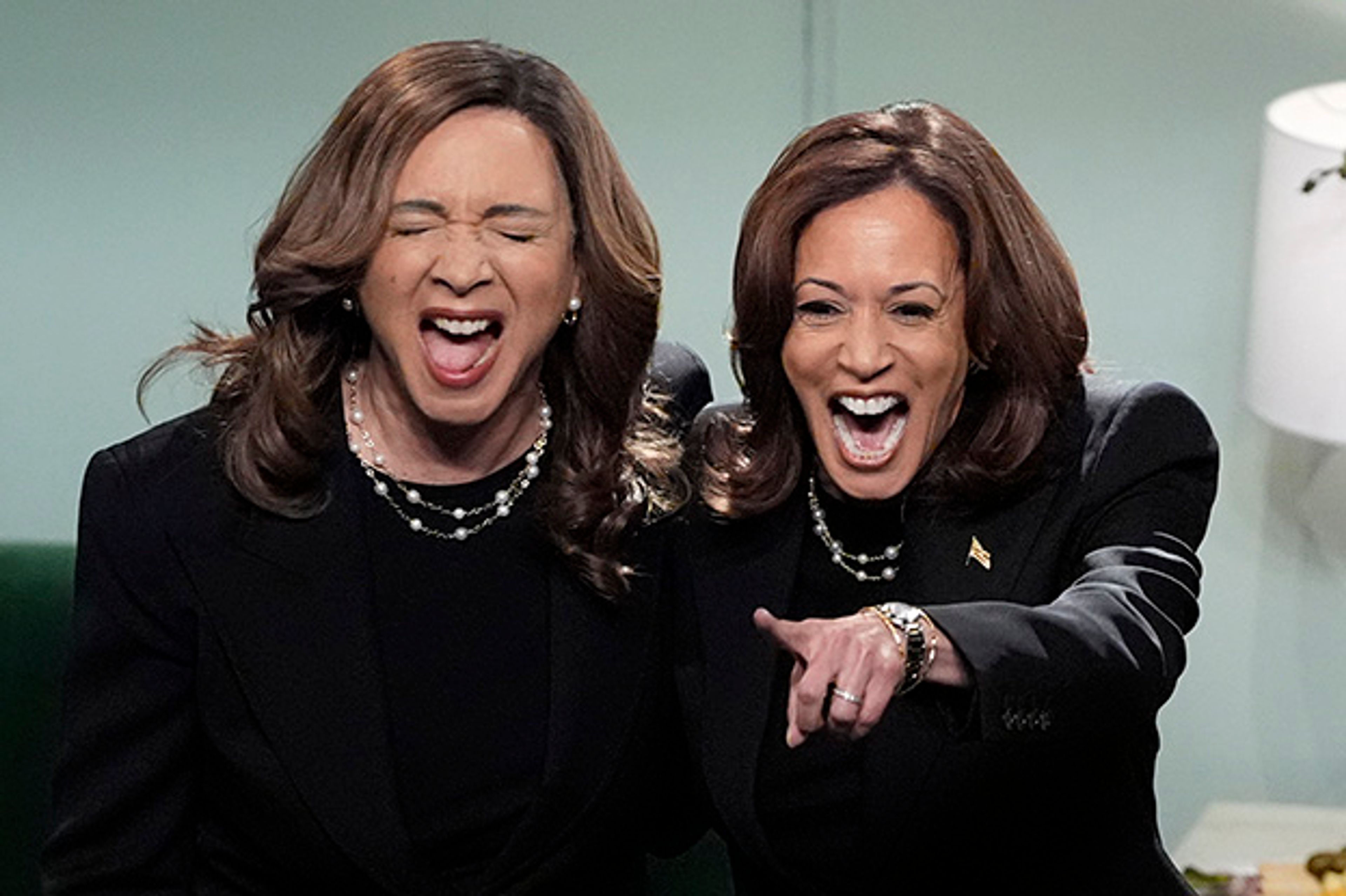 Democratic presidential nominee Vice President Kamala Harris appears on NBC's "Saturday Night Live," with Maya Rudolph, Saturday, Nov. 2, 2024 in New York. 