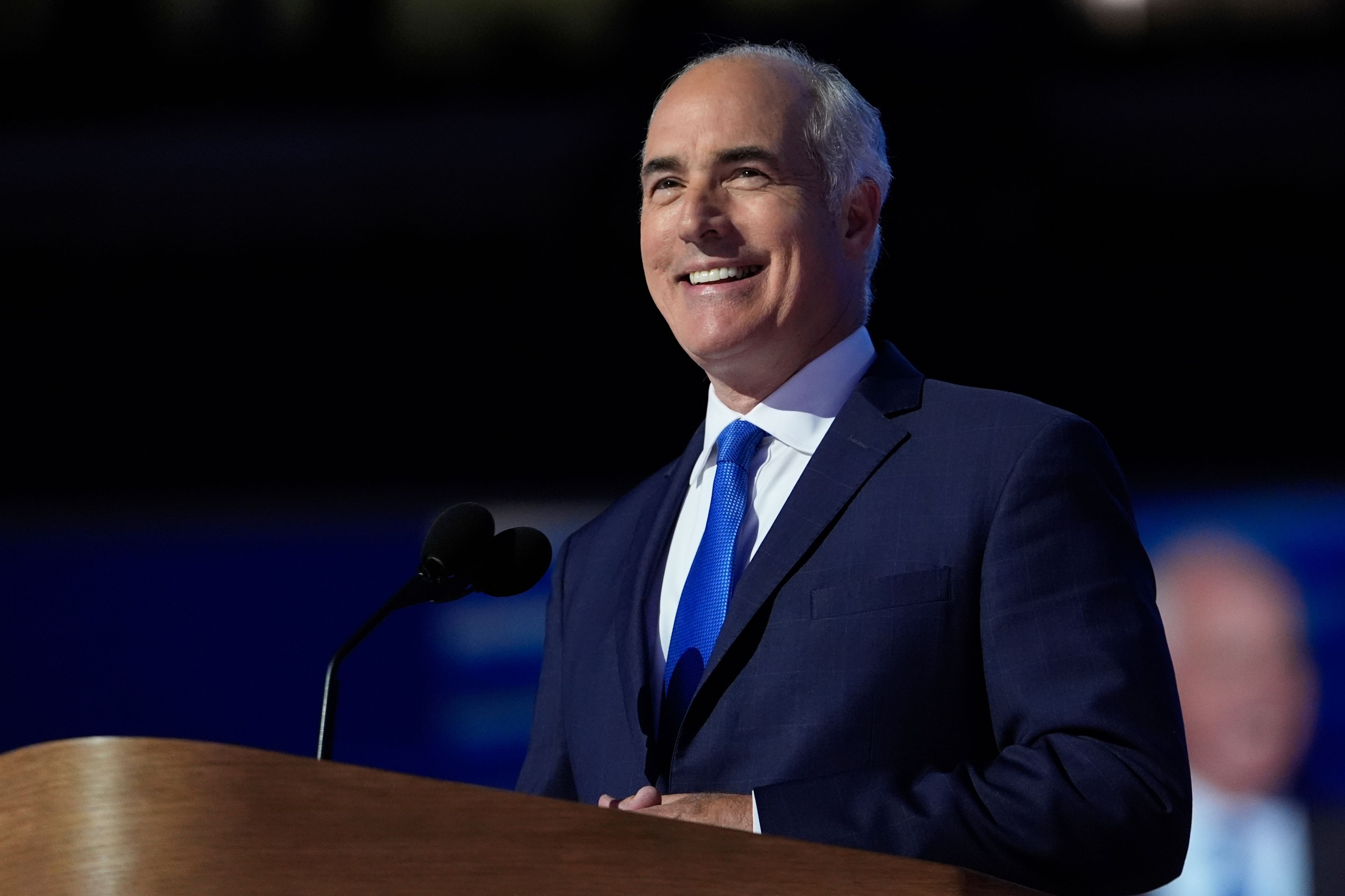 FILE - Sen. Bob Casey, D-Pa., speaks during the Democratic National Convention, Aug. 22, 2024, in Chicago. (AP Photo/Paul Sancya, File)