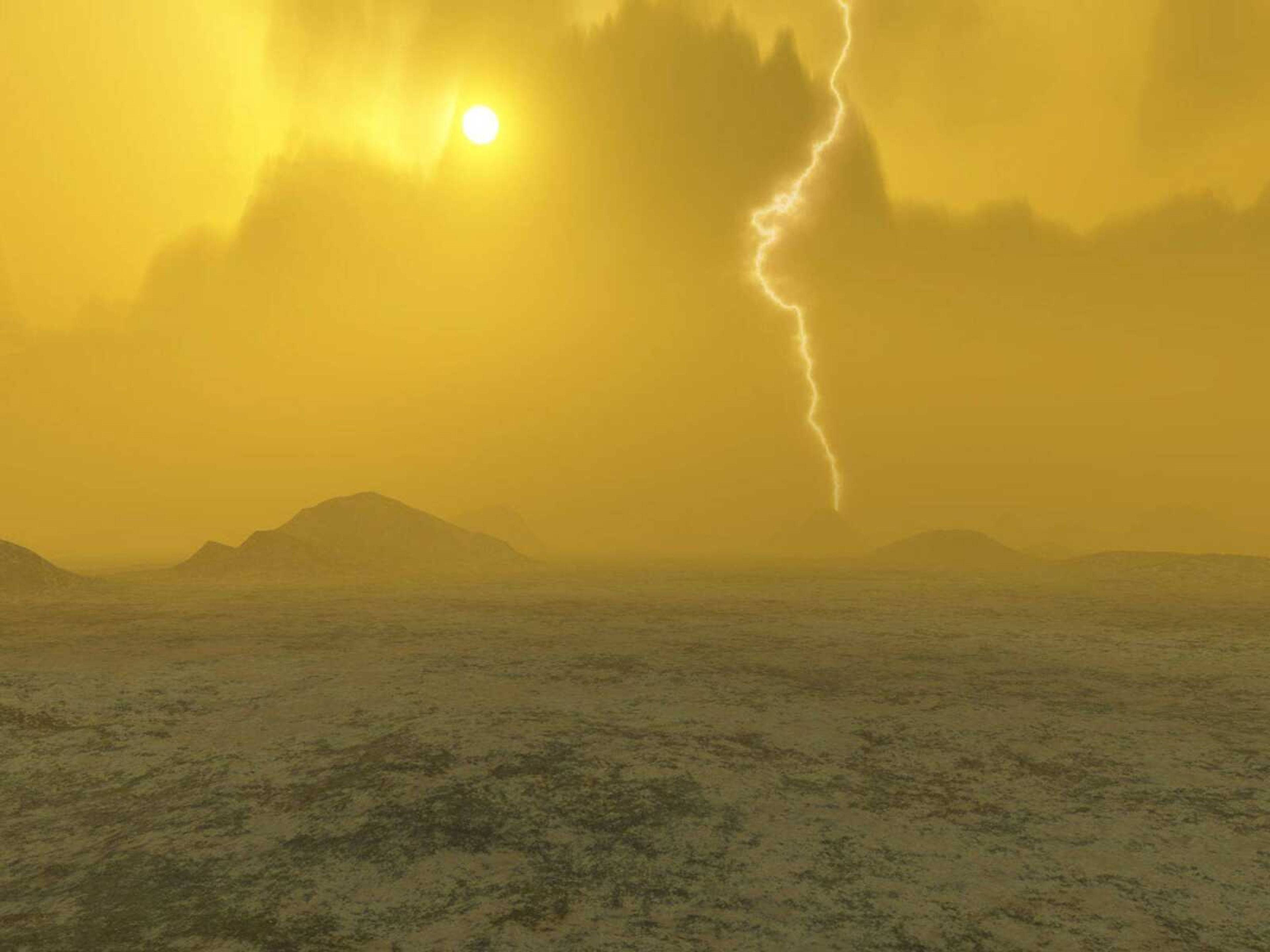 An artist rendition released by the European Space Agency on Wednesday, Nov. 28, 2007 shows  lightning striking the surface of planet Venus. Nearby planet Venus is looking a bit more Earth-like with frequent bursts of lightning confirmed by a new European space probe. For nearly three decades, astronomers have said Venus probably had lightning, ever since a 1978 NASA probe showed signs of electrical activity in its atmosphere. But experts were not sure because of signal interference.(AP Photo/ESA/HO) ** MAGAZINES OUT - NO SALES **