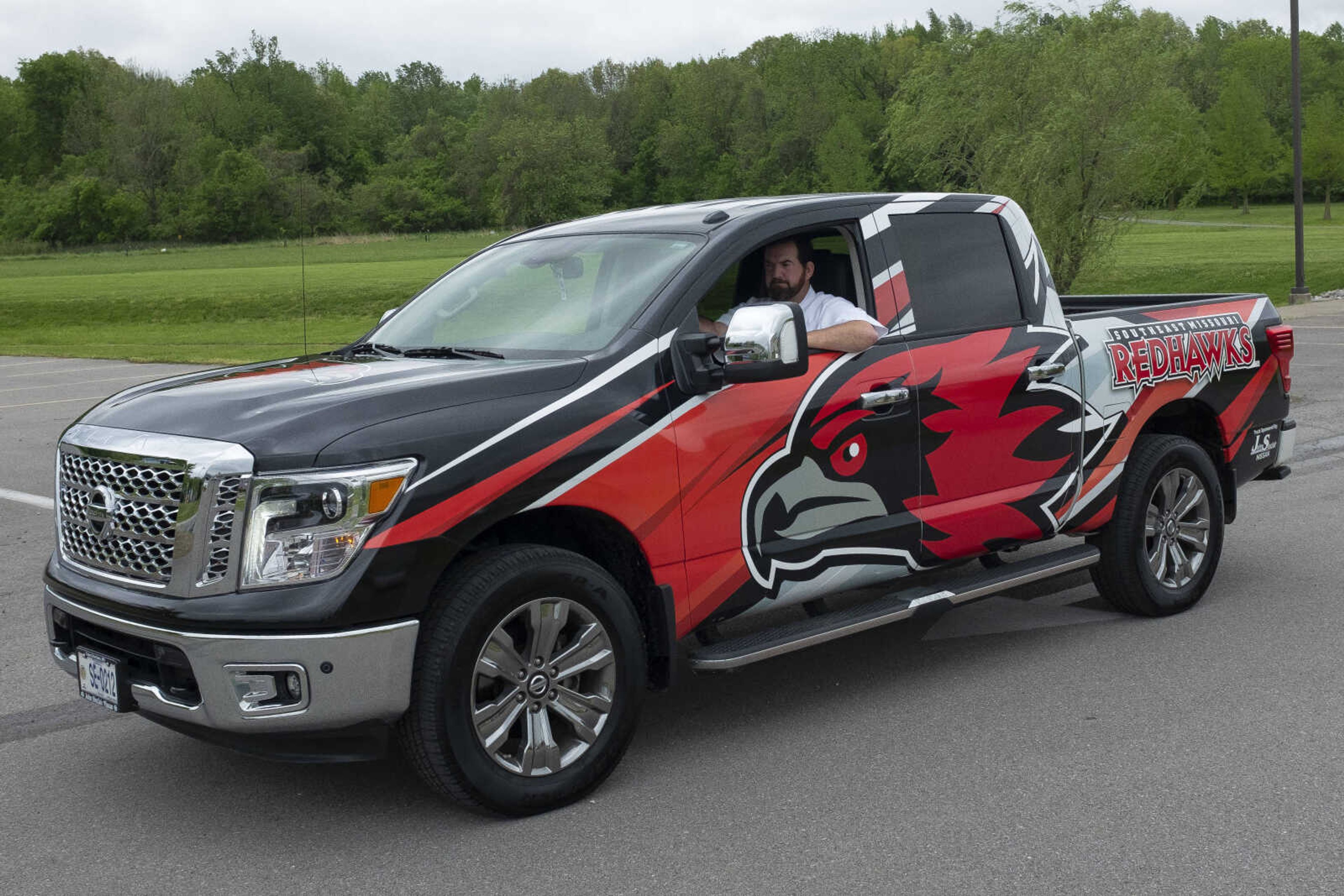 Southeast Missouri State head football coach Tom Matukewicz drives at the start of the United Way of Southeast Missouri's #GiveUnitedCarParade on Tuesday, May 5, 2020, at the Osage Centre in Cape Girardeau.