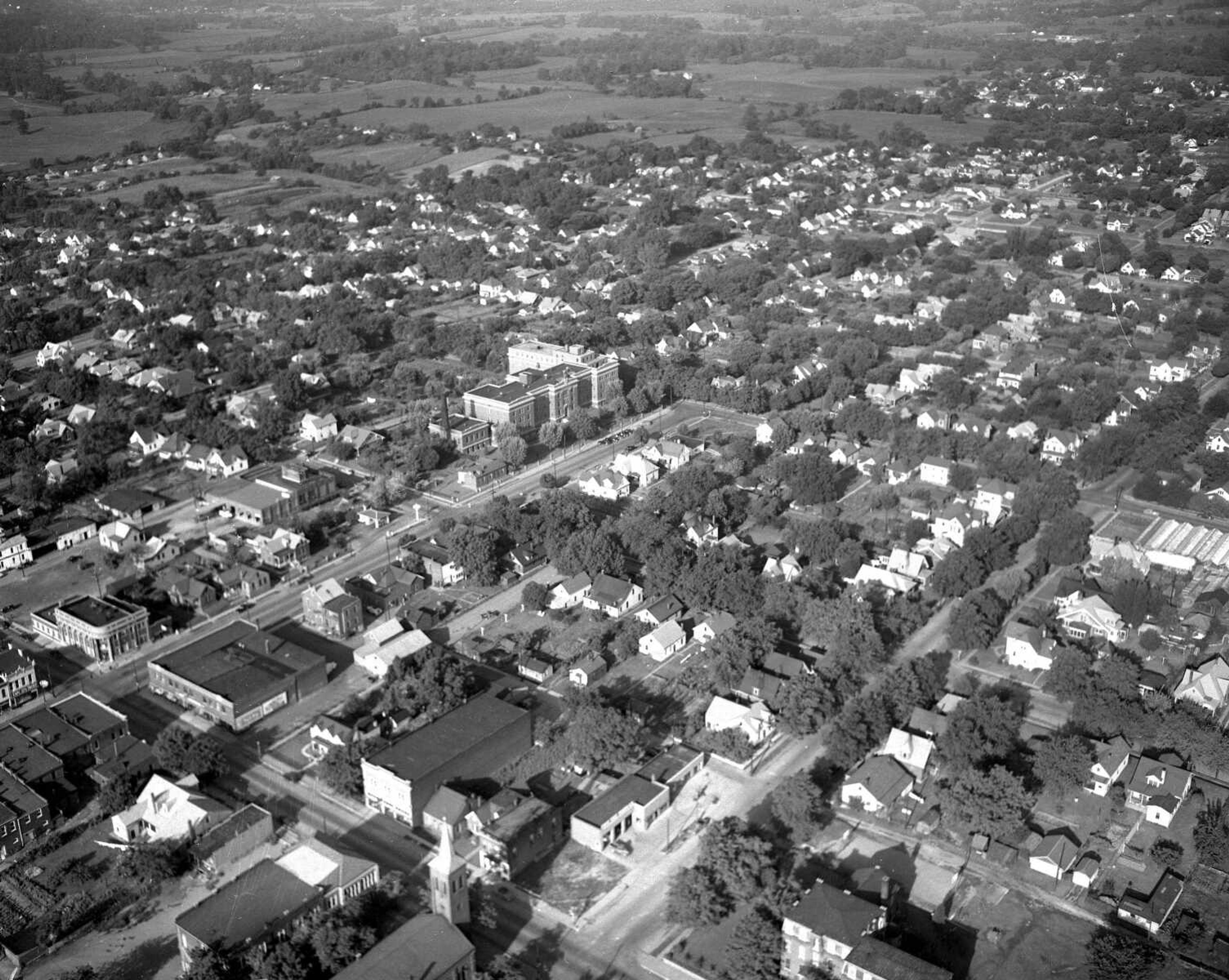 The Haarig area, with St. Mary's Cathedral at the bottom of the frame and old Saint Francis Hospital in the center.