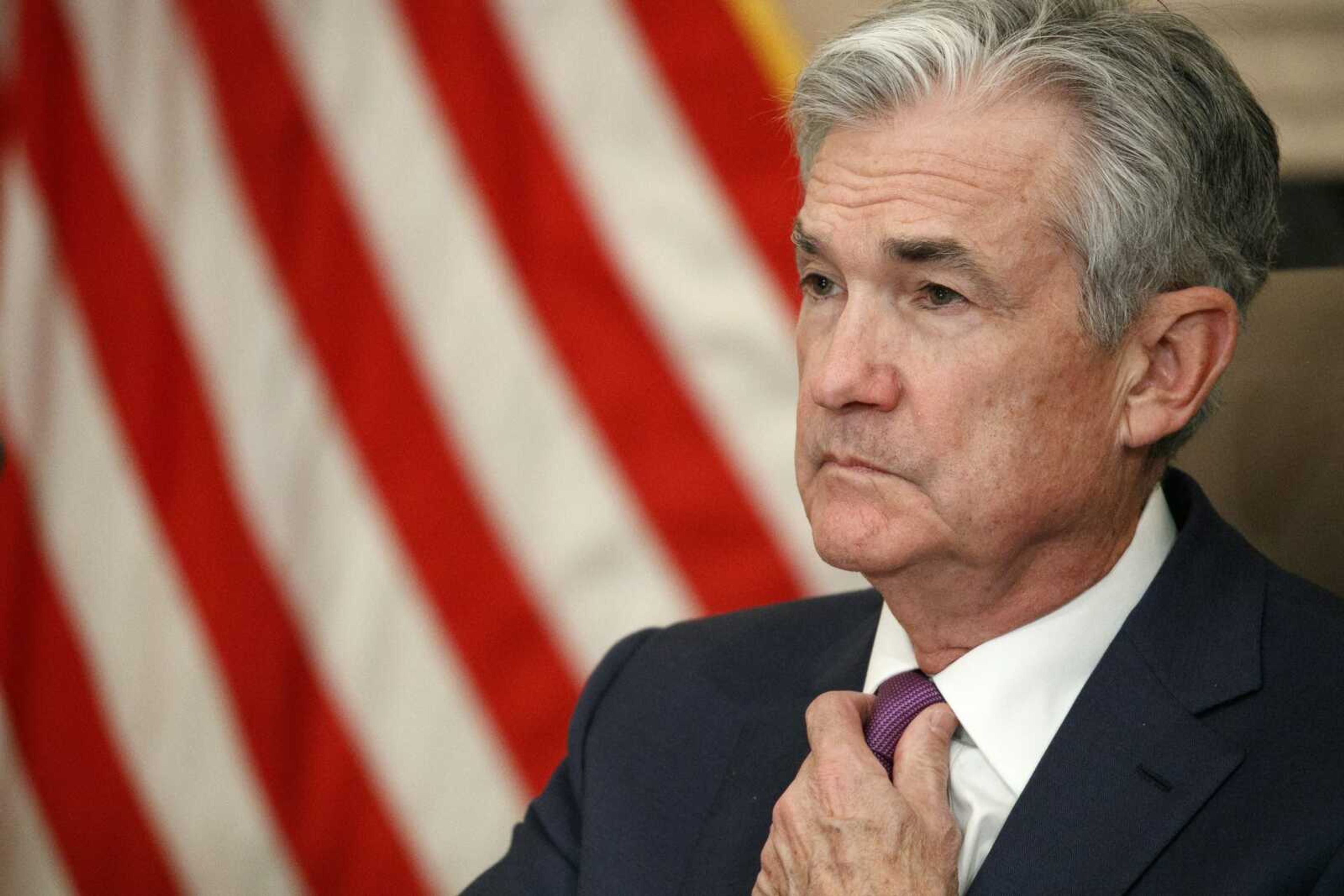 Federal Reserve Chairman Jerome Powell attends a panel Friday at the Federal Reserve Board Building in Washington.