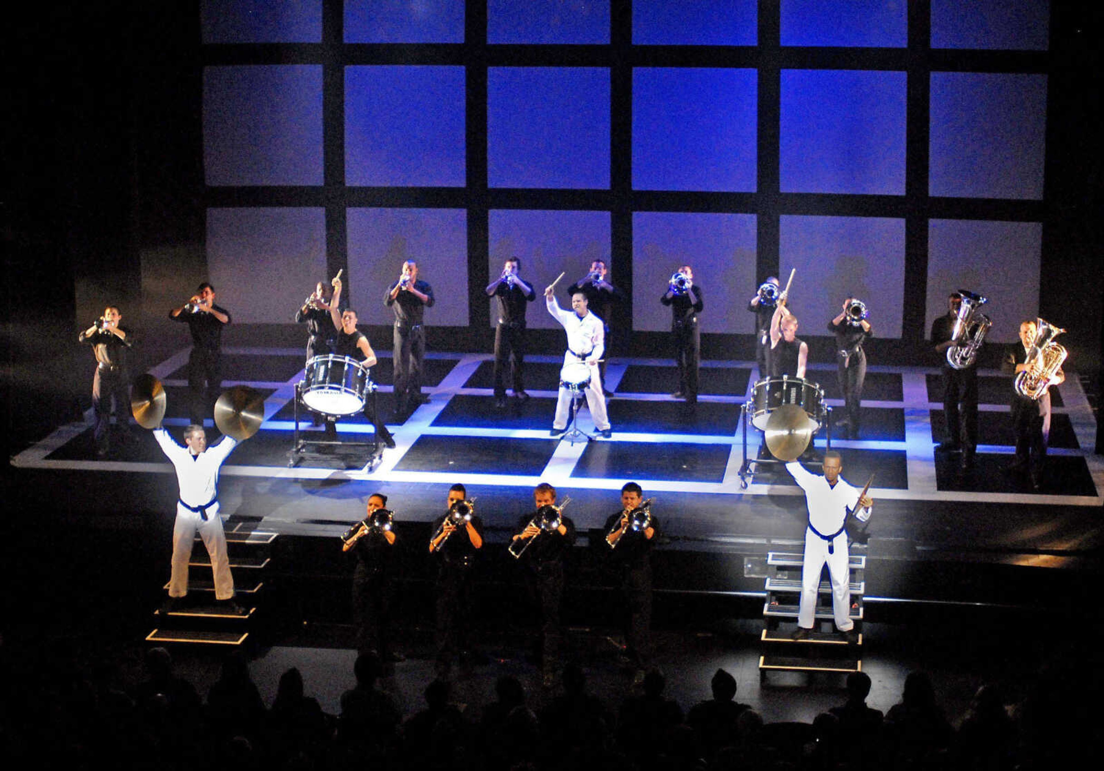 "Blast!" cast members perform "Ouverture" during Act I of their show Oct. 19, 2011 at the Bedell Performance Hall at Southeast Missouri State University's River Campus. (Kristin Eberts)