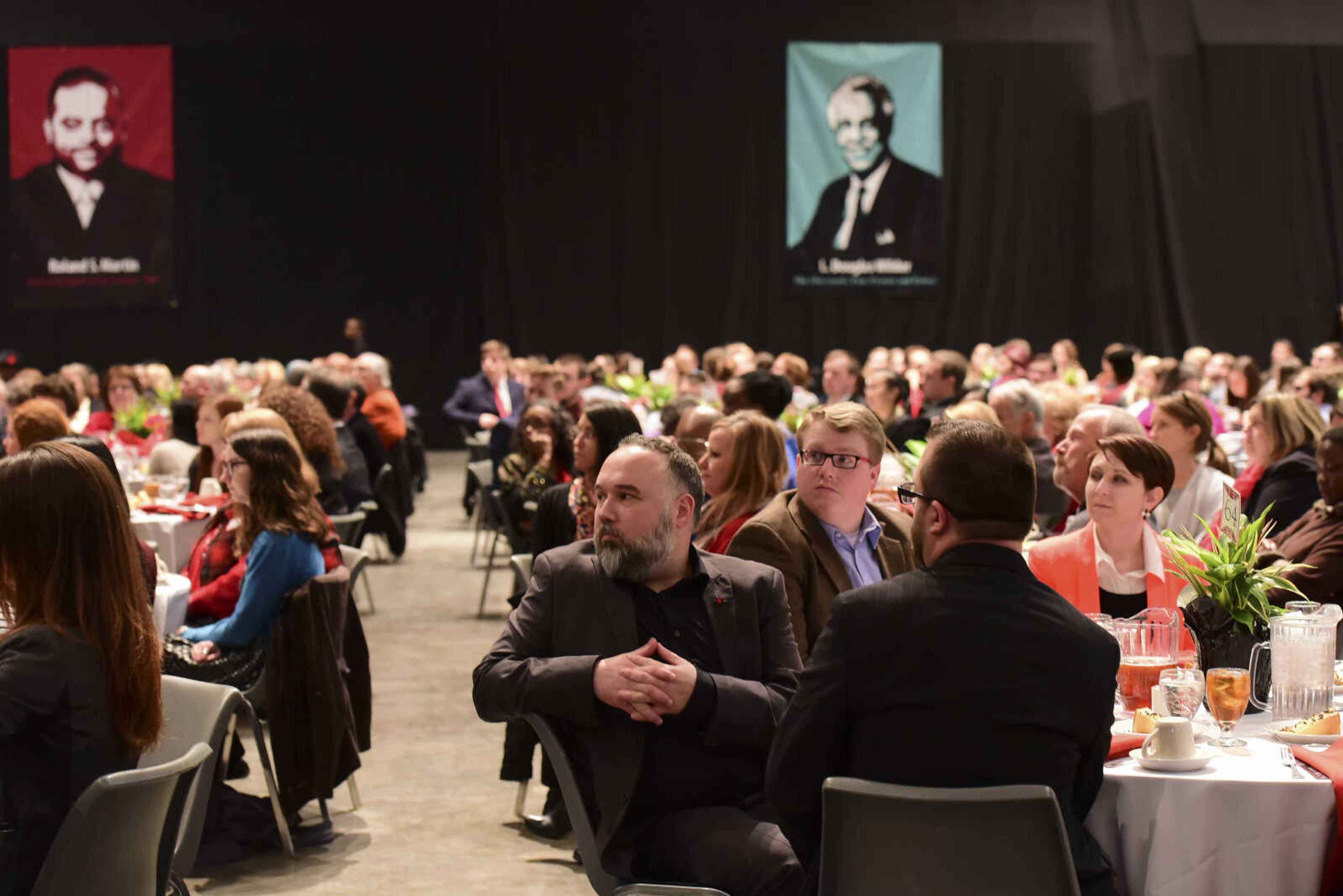 Audience members listen during the Dr. Martin Luther King, Jr. Celebration Dinner Wednesday, Jan. 18, 2017 at the Show Me Center in Cape Girardeau.