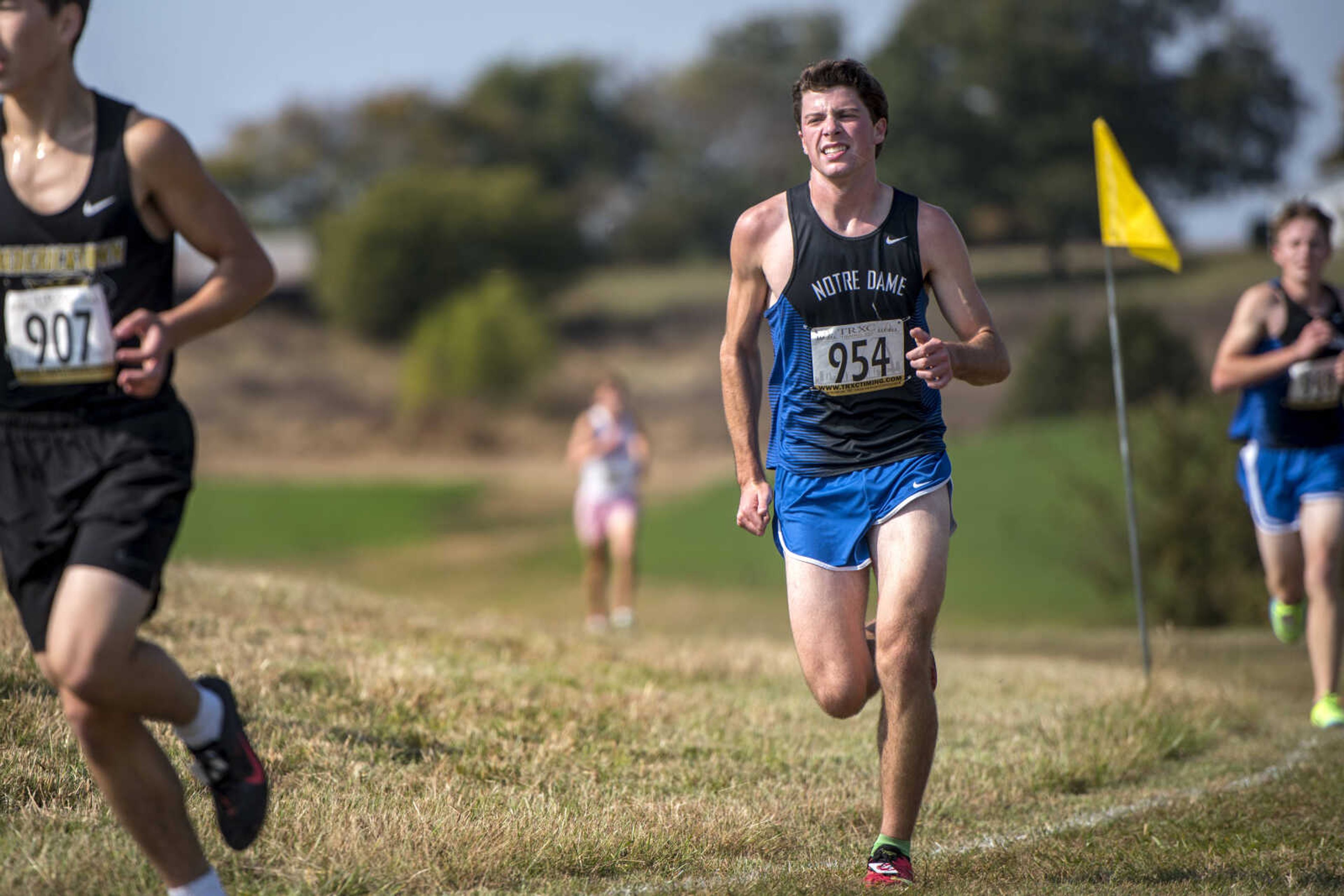 Runners participate in a race during a District cross-country meet at Notre Dame Regional High School Saturday, Oct. 27, 2018