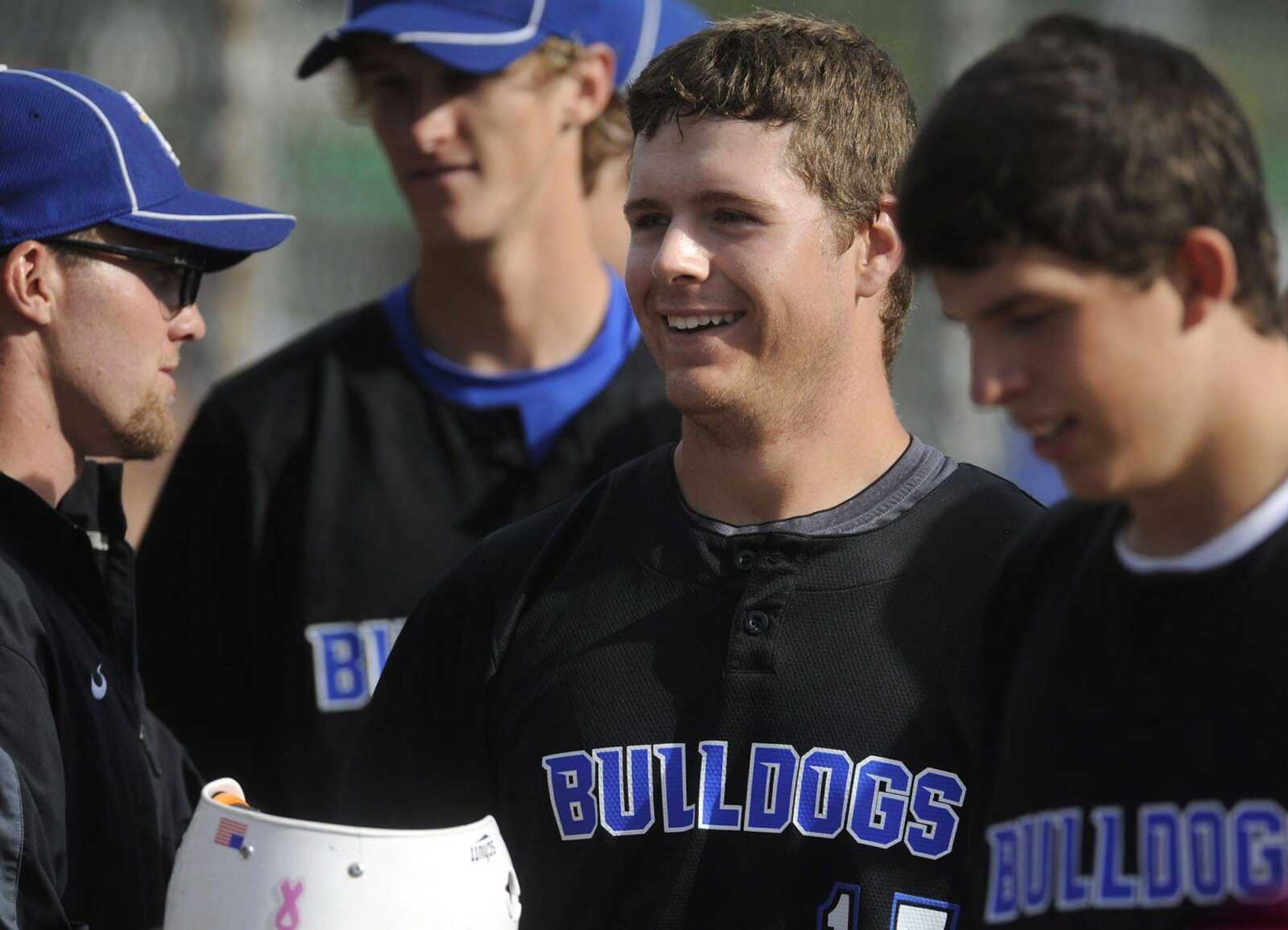 Notre Dame&#8217;s Josh Jansen is congratulated after hitting a solo home run against Park Hills Central during the seventh inning.