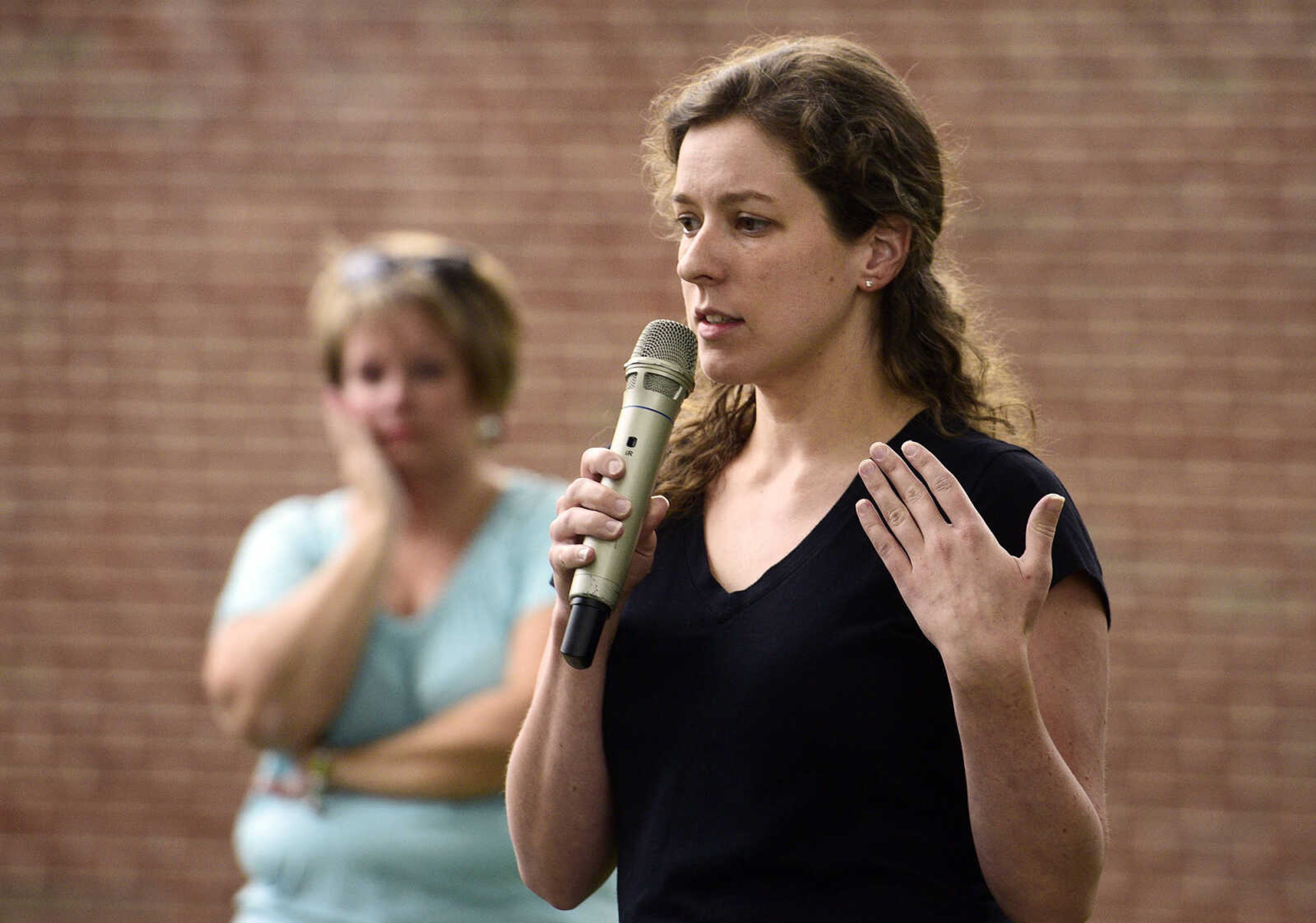 Rachel Story speaks during the Love, Not Hate rally on Sunday evening, Aug. 13, 2017, at Ivers Square in Cape Girardeau.