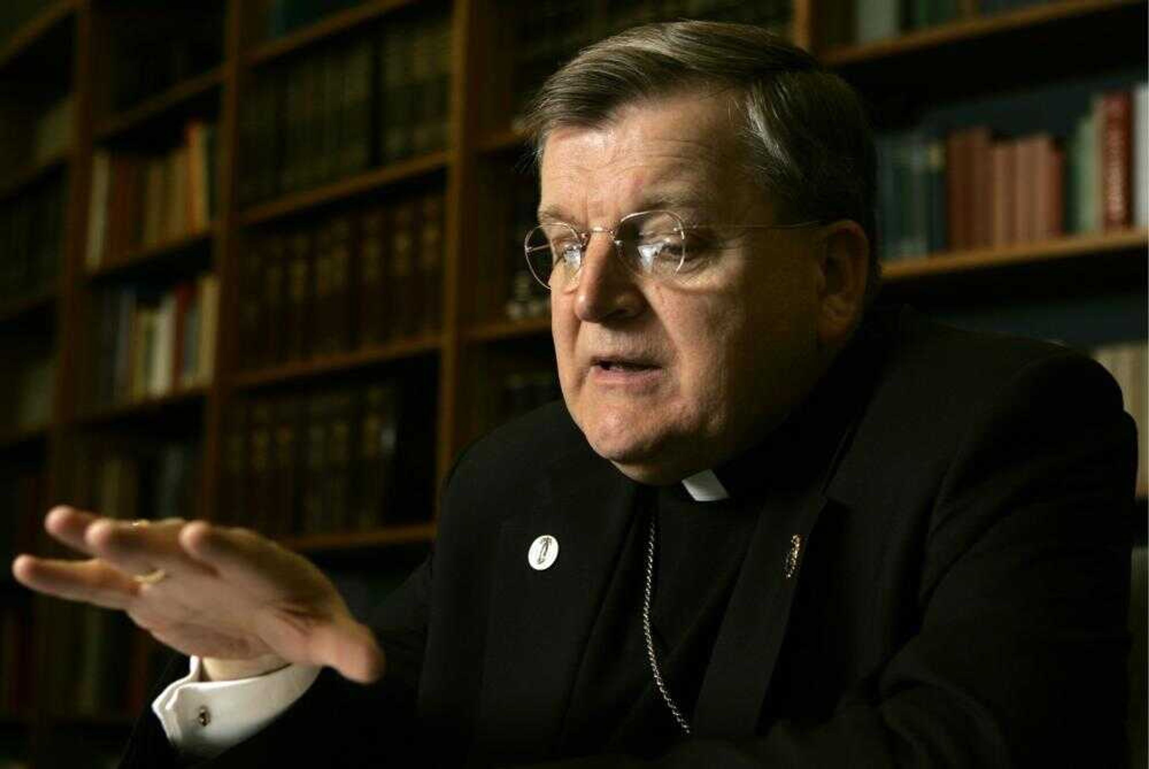 Archbishop Raymond Burke spoke during an interview May 30 in St. Louis. He said it's his responsibility to stick to Roman Catholic teachings in an increasingly secularized world. (JEFF ROBERSON ~ Associated Press)