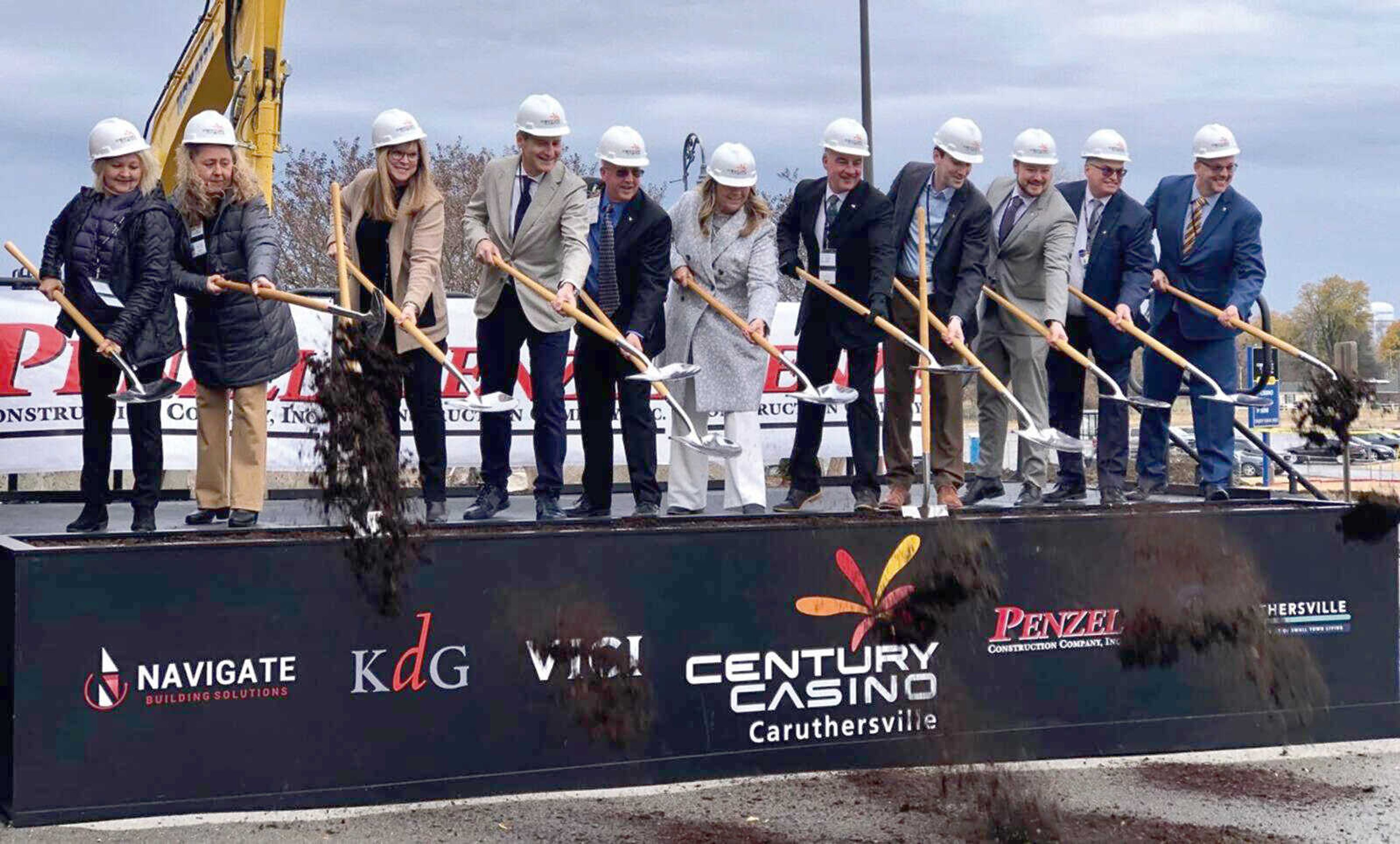 Officials take part in a ceremonial groundbreaking Dec. 2 for a new land-based $59.1 million casino development in Caruthersville, Missouri.